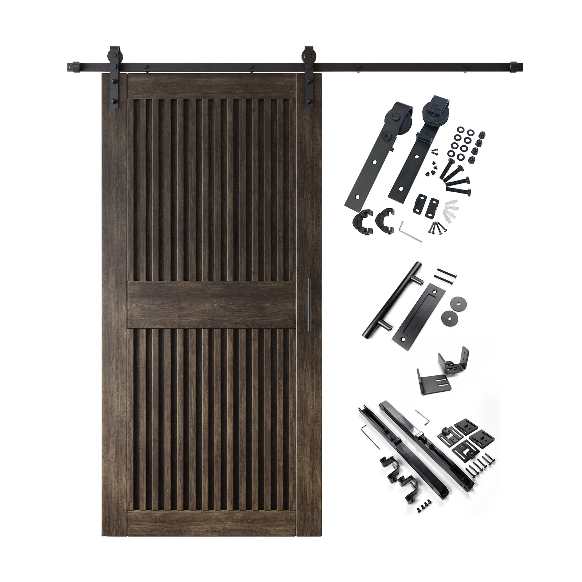 84" Height Ebony Vertical Stripe Design Unassembled & Finished Pine Wood Barn Door with Non-Bypass Installation Hardware Kit(Interior Use Only)