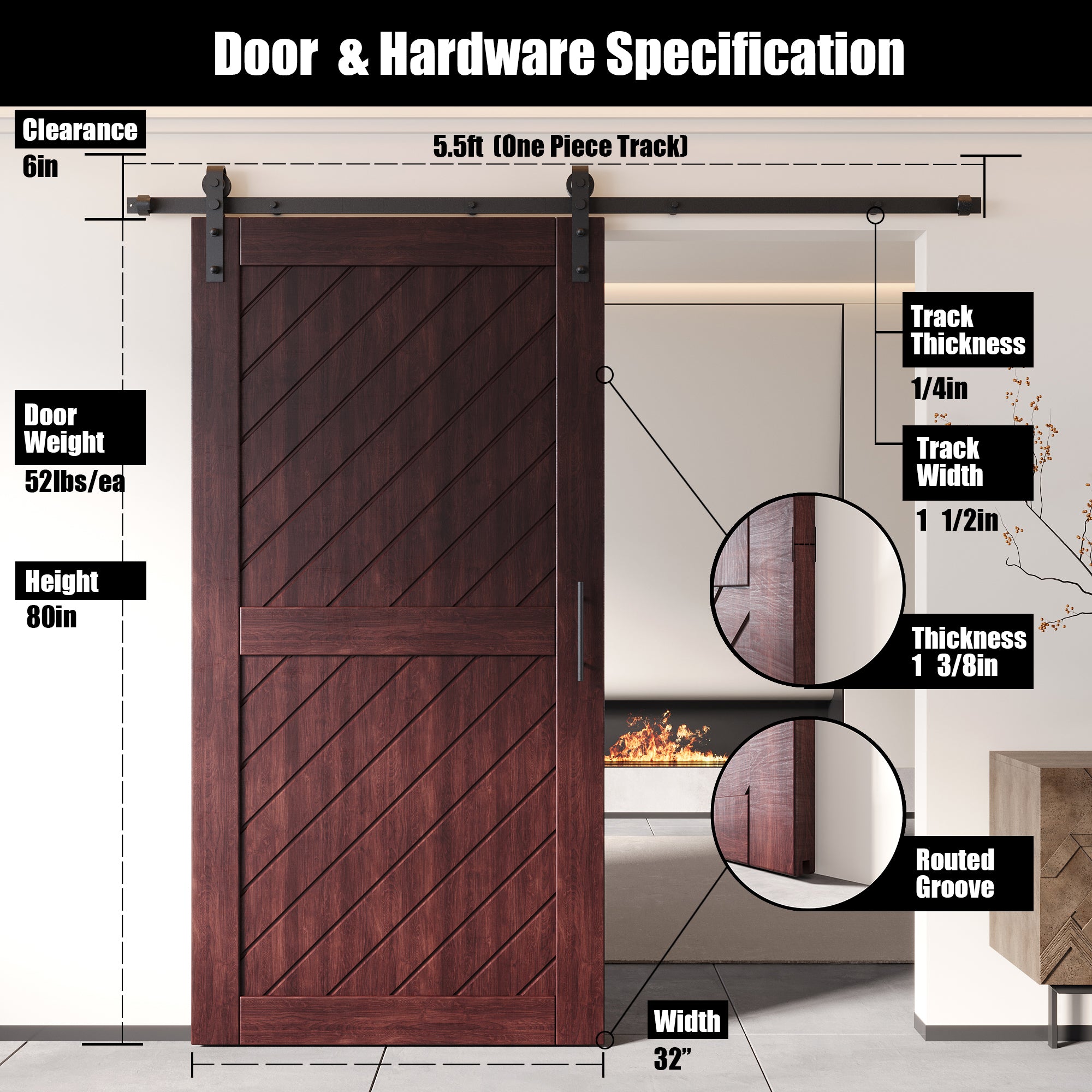80" red mahogany barn door