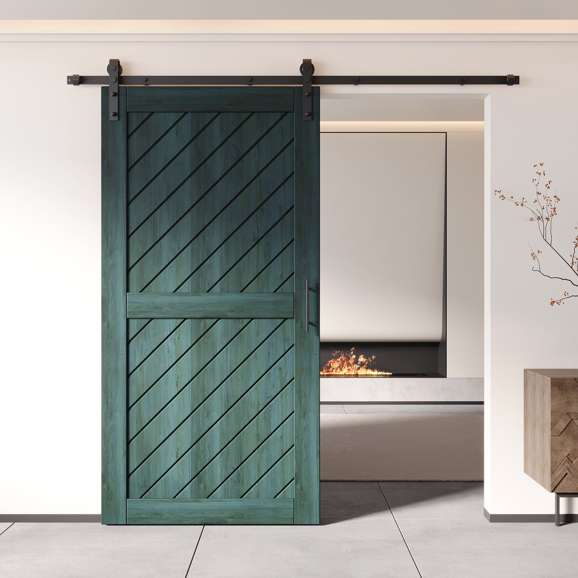 80" Height Royal Pine Slanted Stripe Design Unassembled & Finished Pine Wood Barn Door with Non-Bypass Installation Hardware Kit(Interior Use Only)