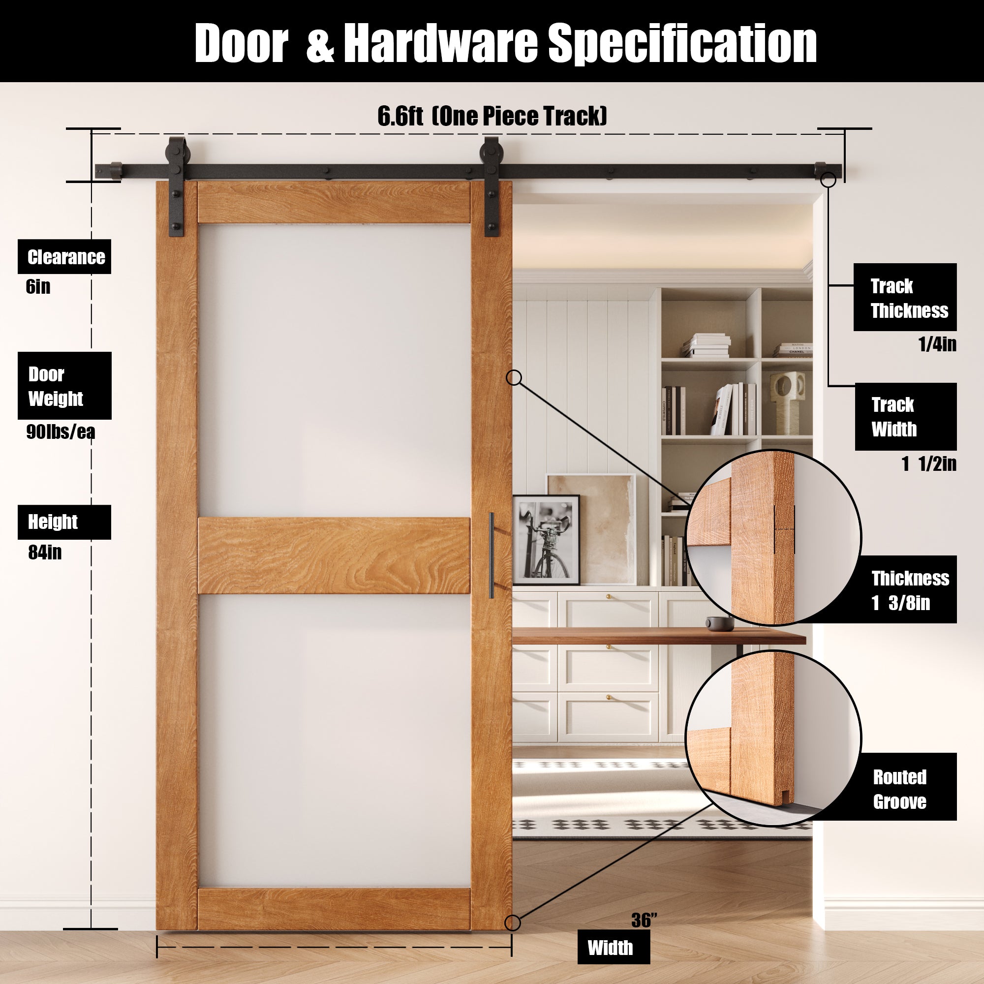 84" Height Early American 2-Lite Frosted Glass Unassembled & Finished Pine Wood Barn Door with Non-Bypass Installation Hardware Kit (Interior Use Only)
