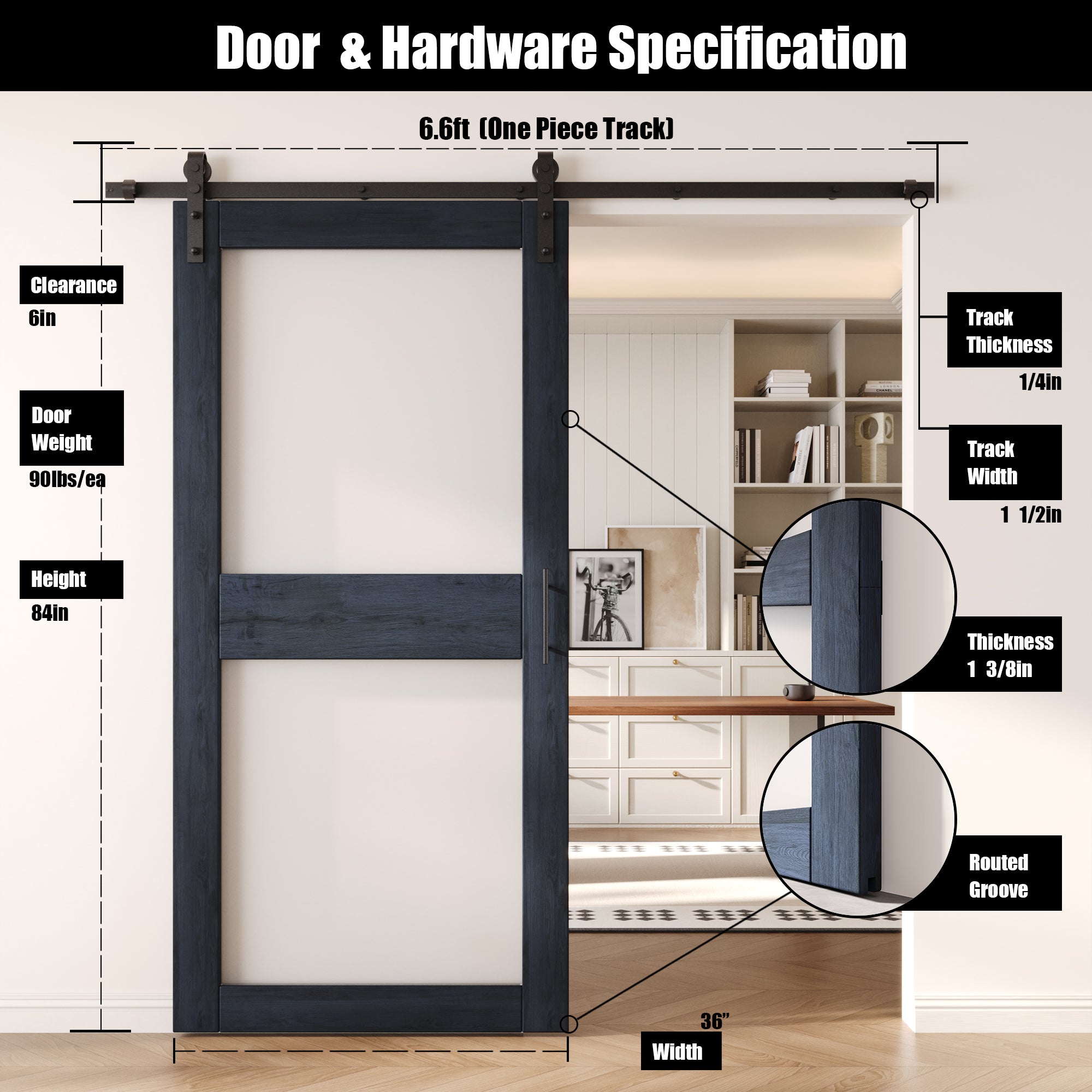 84" Height Navy 2-Lite Frosted Glass Unassembled & Finished Pine Wood Barn Door with Non-Bypass Installation Hardware Kit (Interior Use Only)