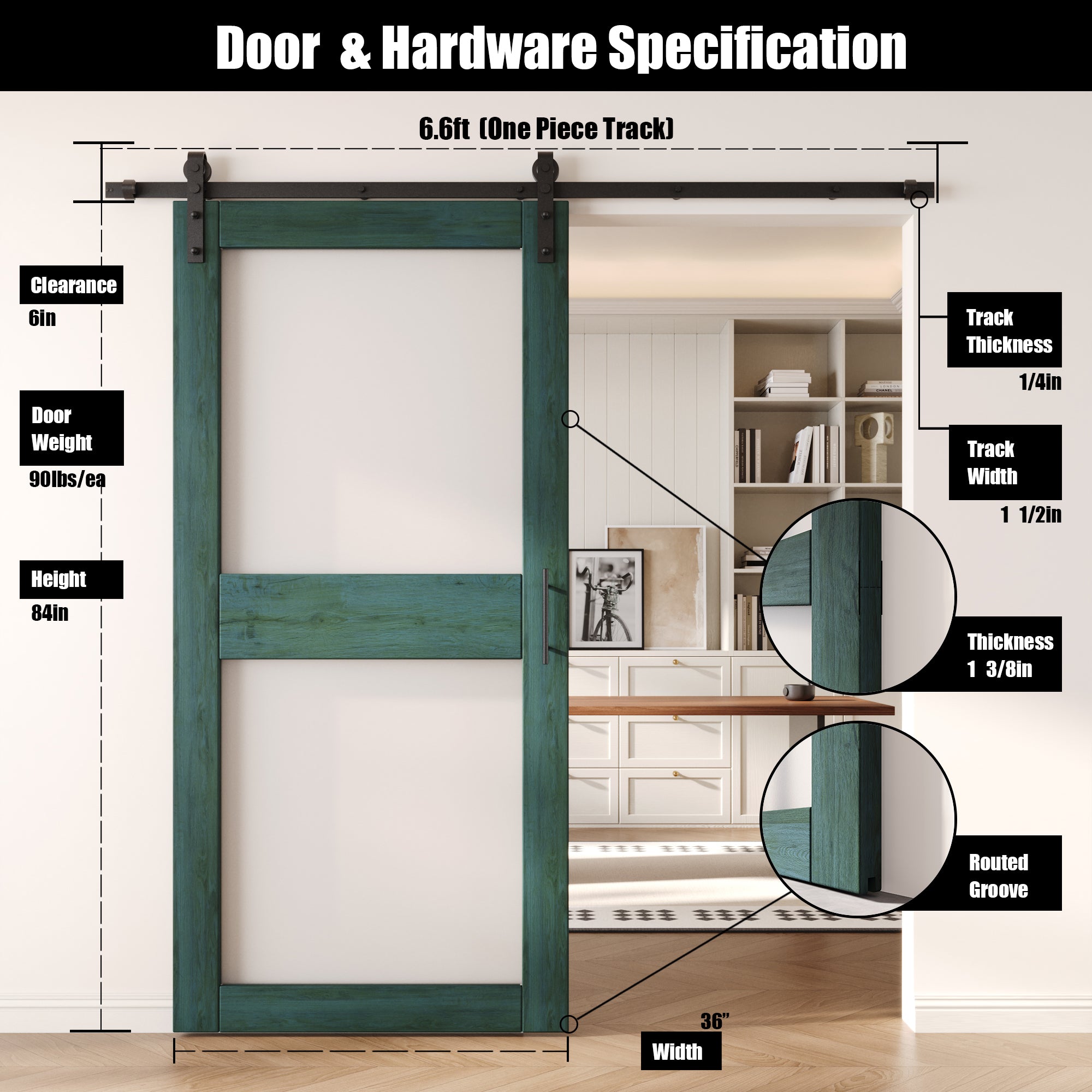 84" Height Royal Pine 2-Lite Frosted Glass Unassembled & Finished Pine Wood Barn Door with Non-Bypass Installation Hardware Kit (Interior Use Only)