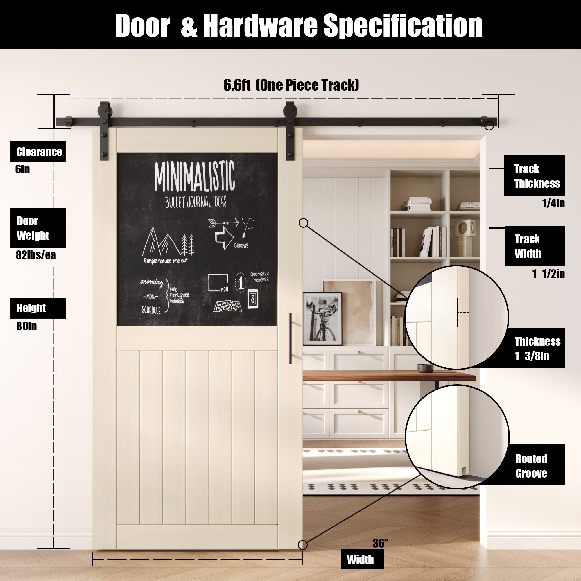 80" Height Tinsmith Gray Top Chalkboard Panel Unassembled & Finished Pine Wood Barn Door with Non-Bypass Installation Hardware Kit (Interior Use Only)