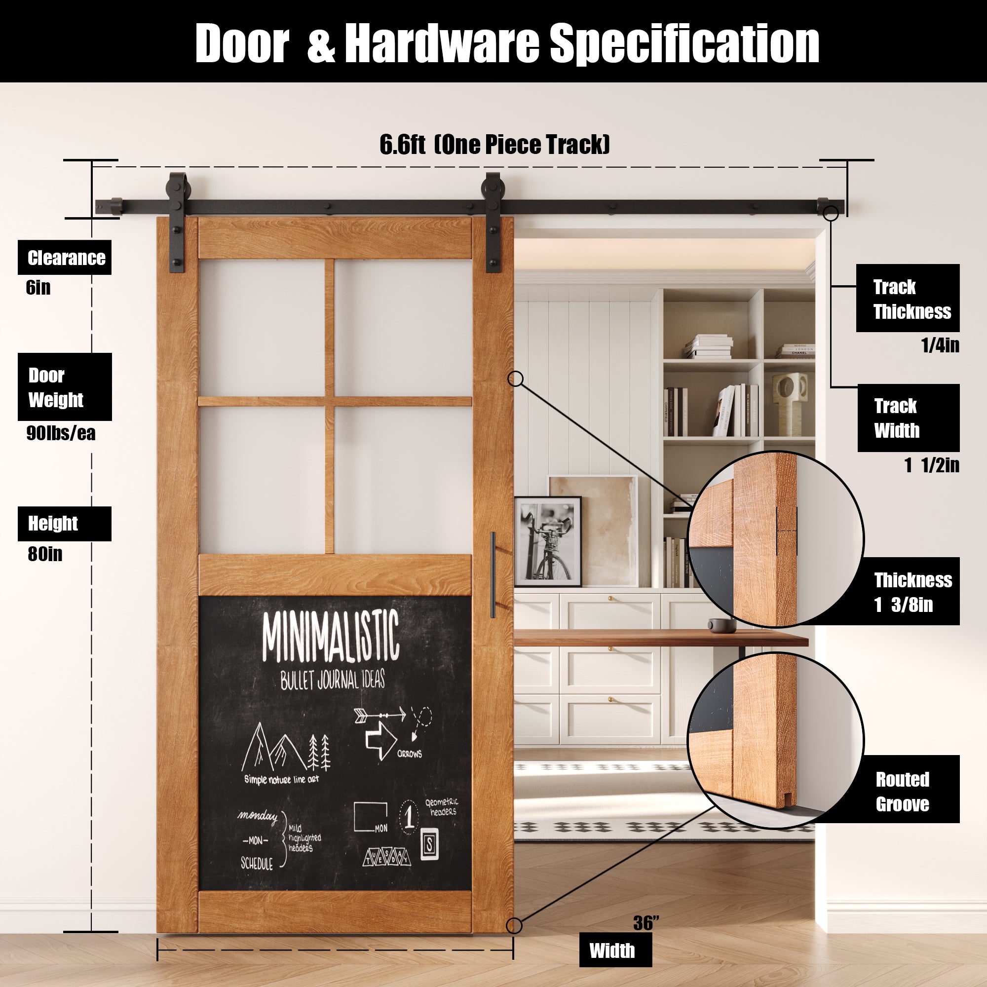 80" Height Early American Half Lite Chalkboard Unassembled & Finished Pine Wood Barn Door with Non-Bypass Installation Hardware Kit (Interior Use Only)