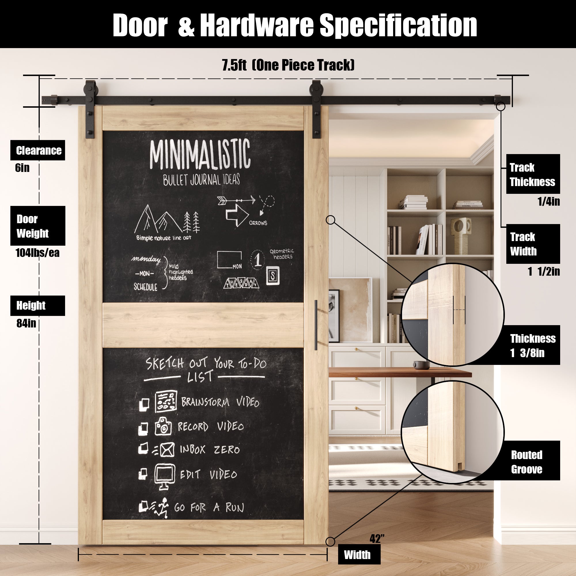 84" Height Design Chalkboard Unassembled & Unfinished Pine Wood Barn Door with Non-Bypass Installation Hardware Kit (Interior Use Only)