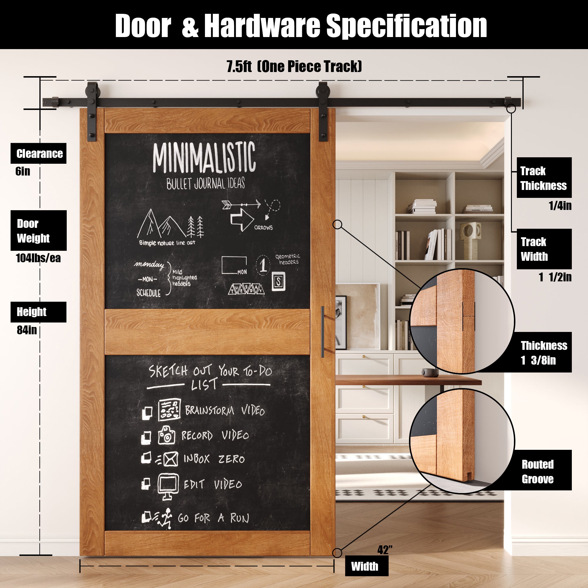 84" Height Early American Chalkboard Design Unassembled & Finished Pine Wood Barn Door with Non-Bypass Installation Hardware Kit (Interior Use Only)
