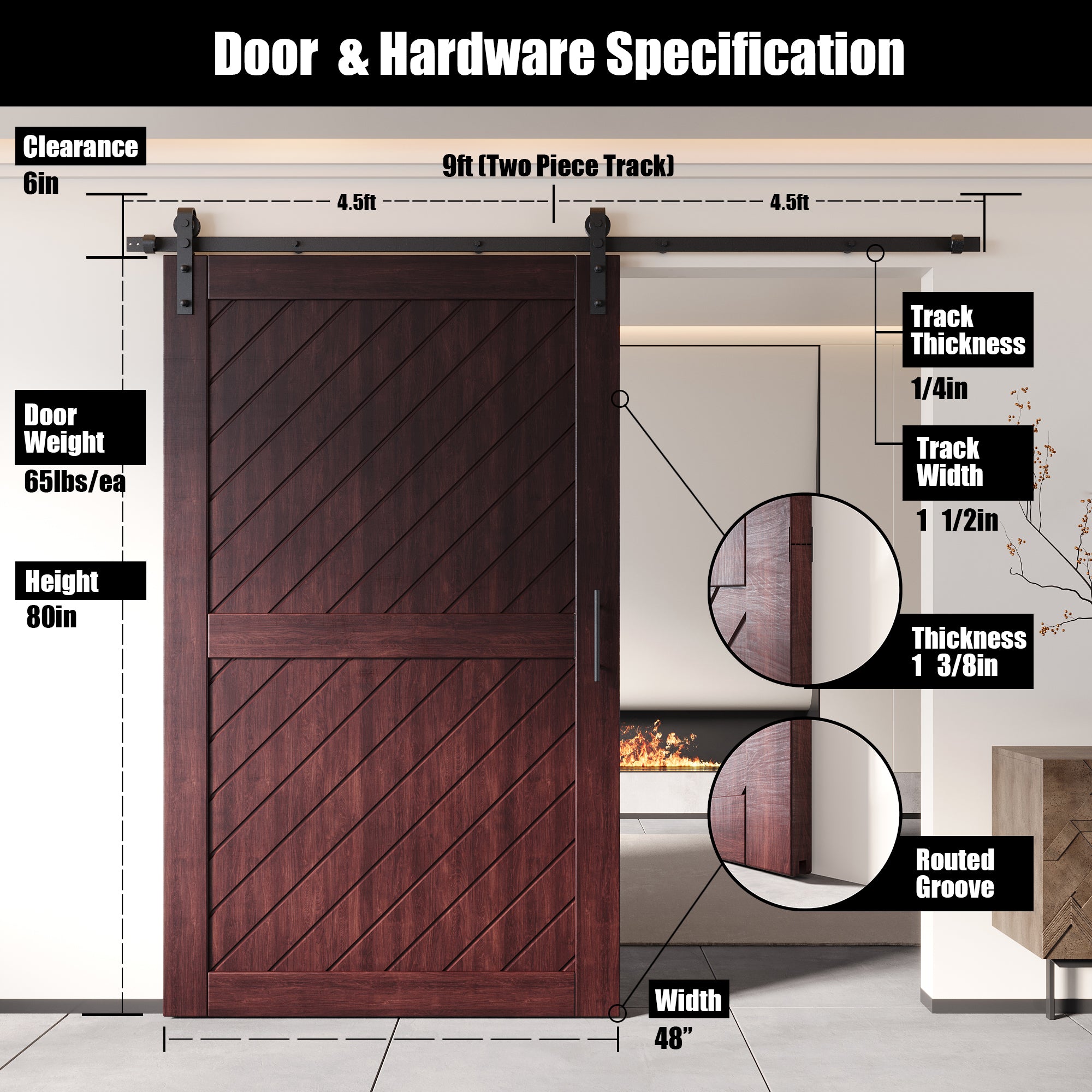 80" unassembled red mahogany door