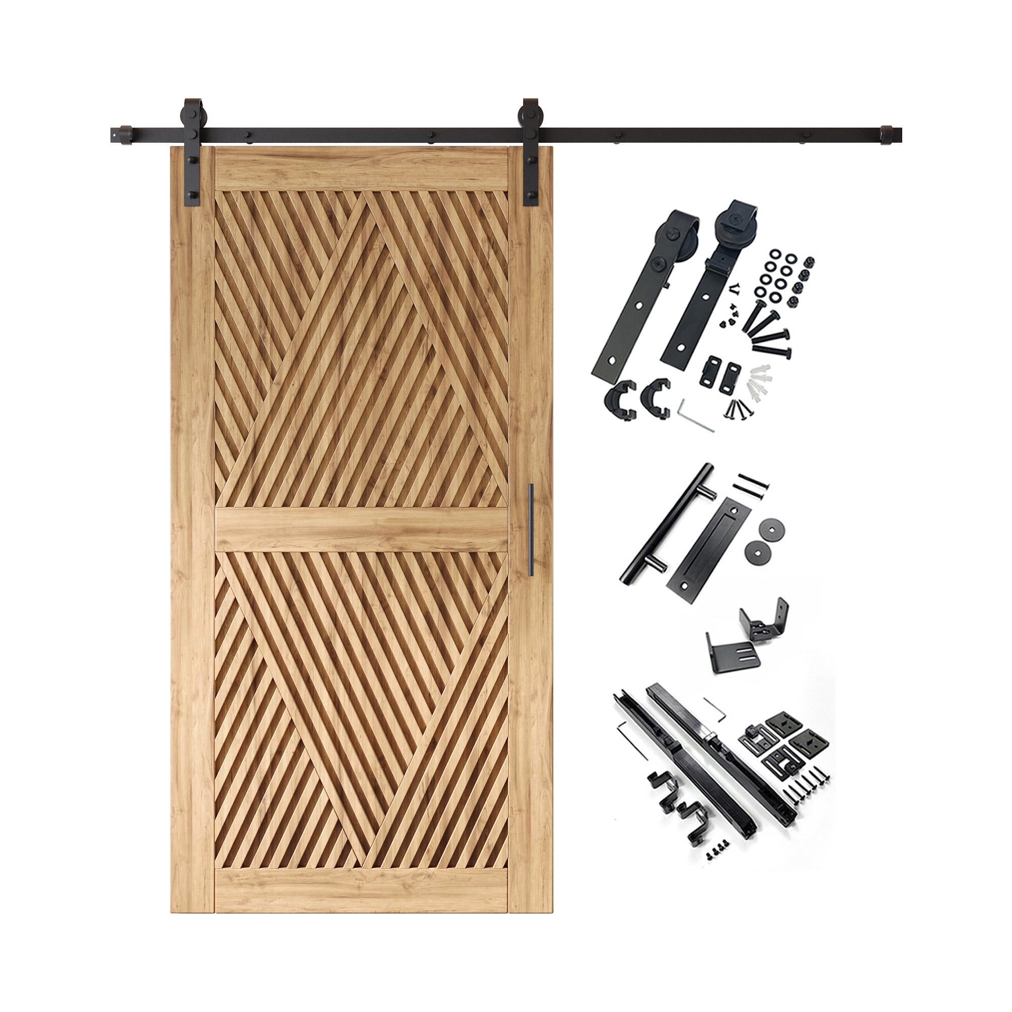 80" Height Diamond Design Unassembled & Unfinished Pine Wood Barn Door with Non-Bypass Installation Hardware Kit(Interior Use Only)