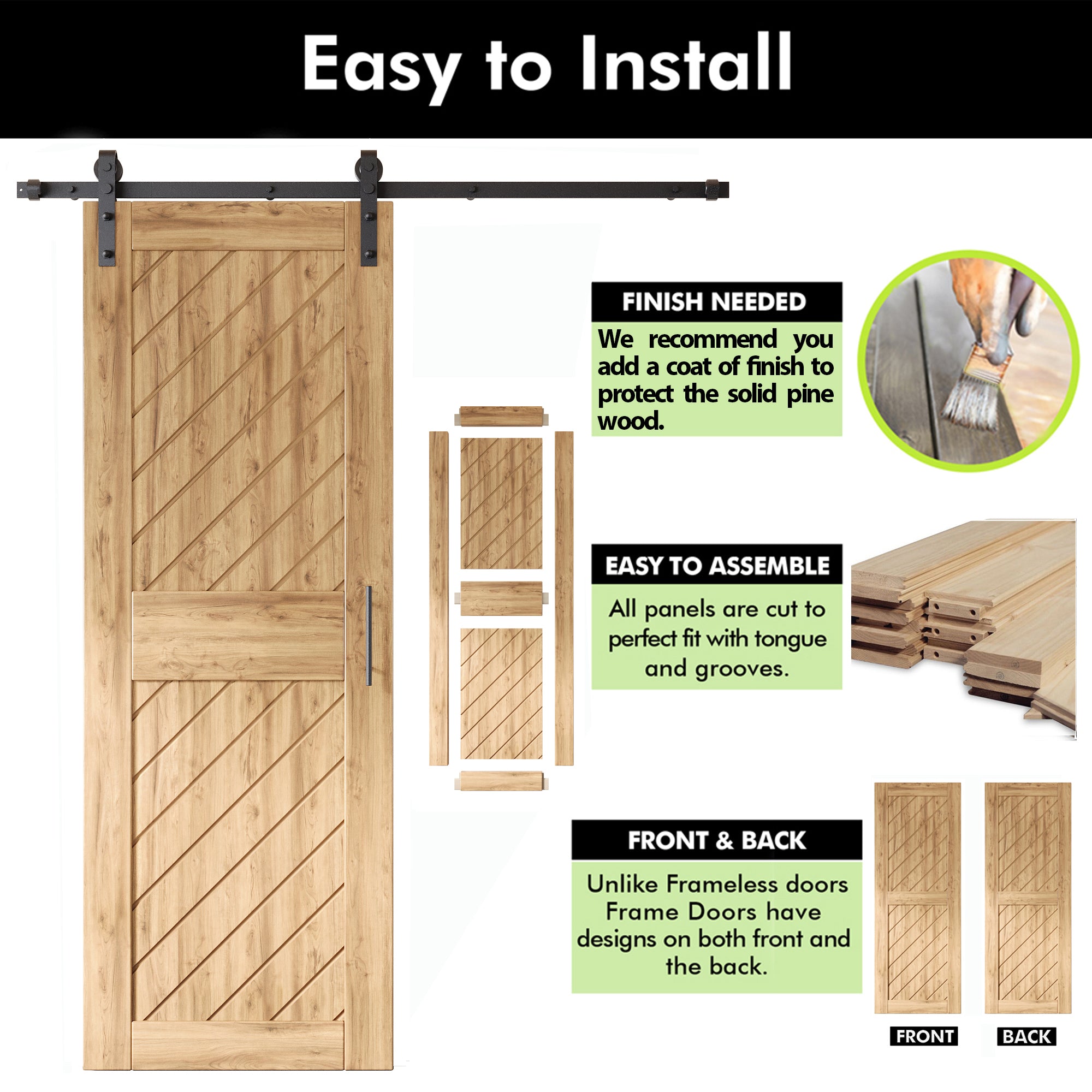 Interior-use non-bypass barn door, pine wood