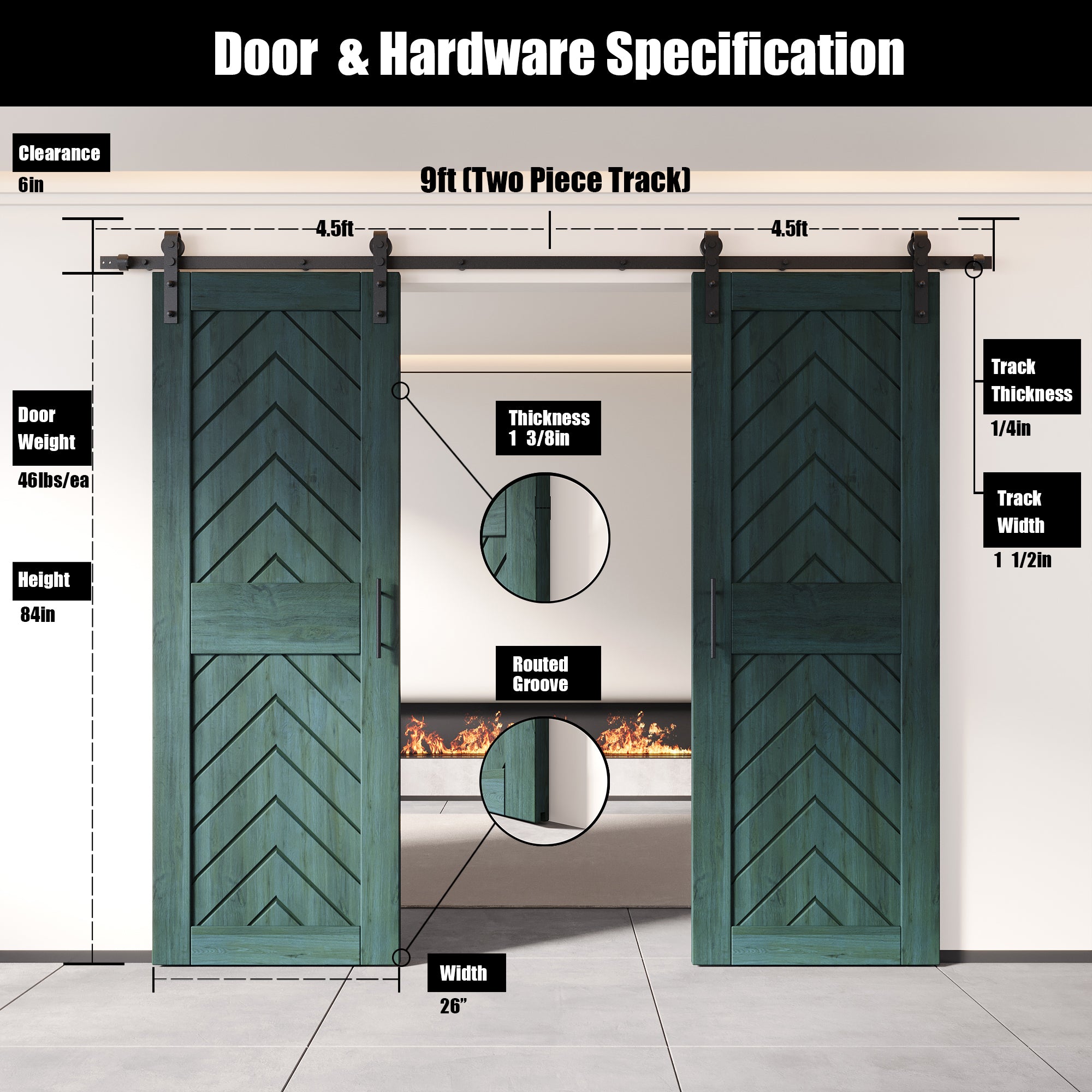 door and hardware dimension for sliding barn door hardware kit and two doors
