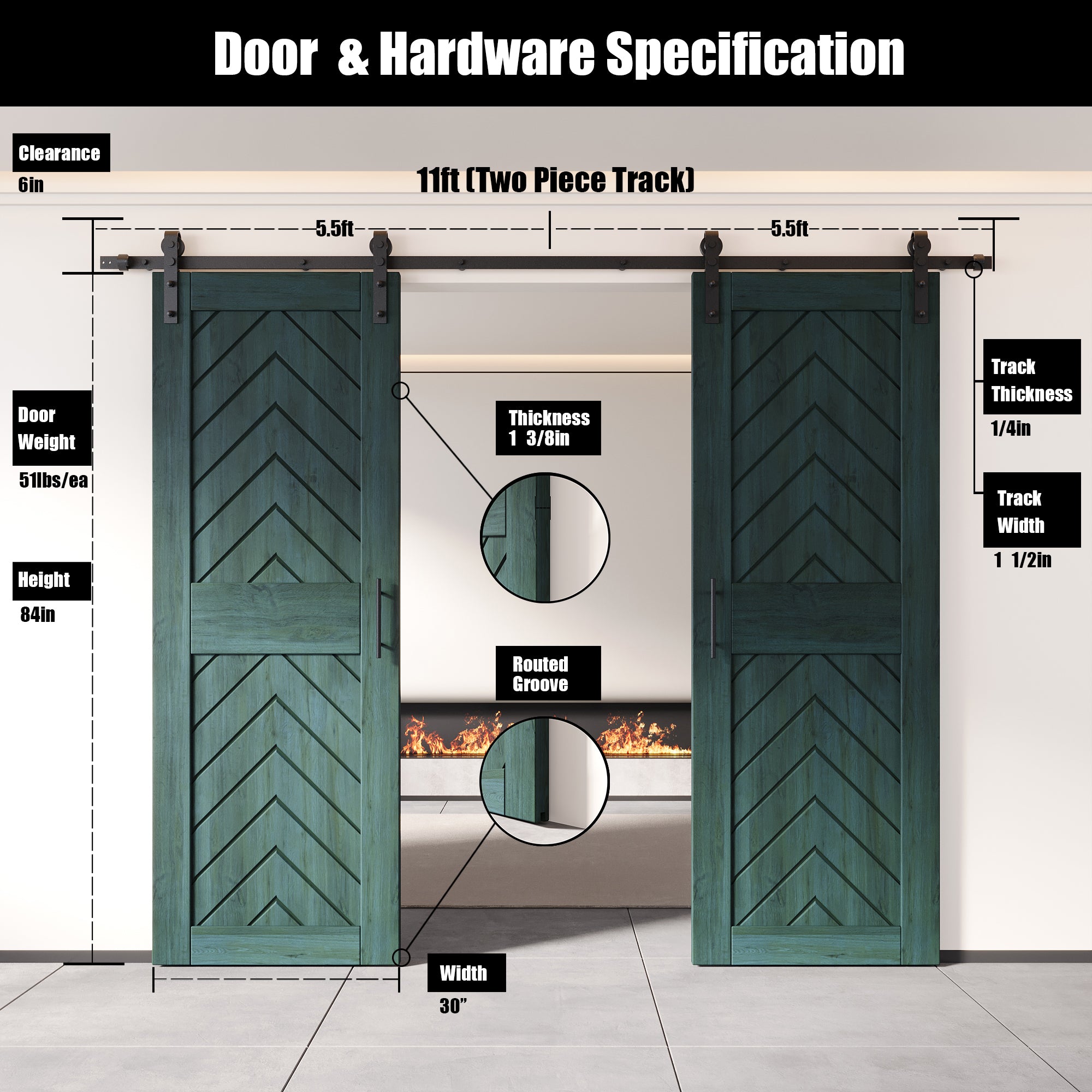 door and hardware dimension for sliding barn door hardware kit and two doors green