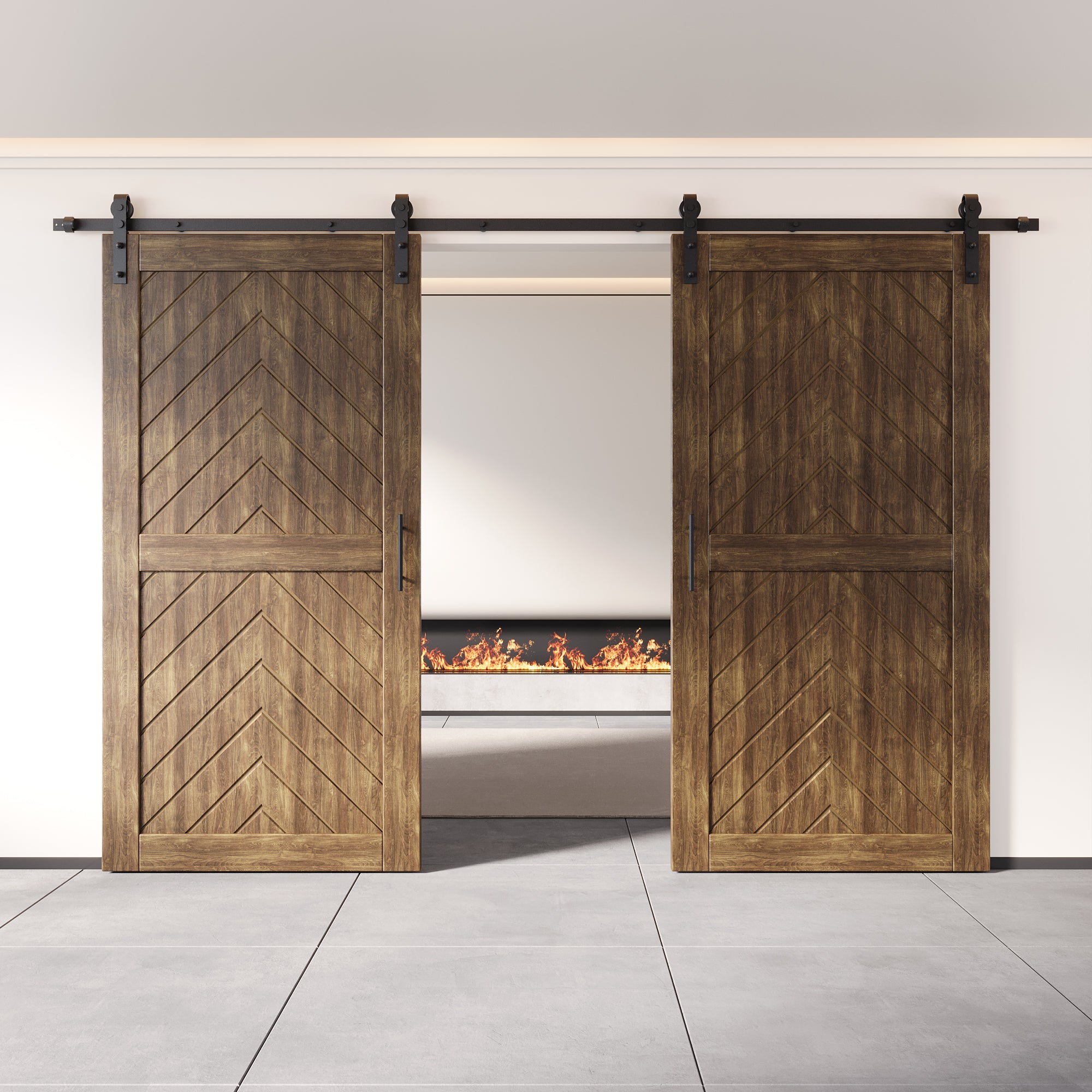 sliding barn door hardware kit with two doors pine wood barn door dark walnut