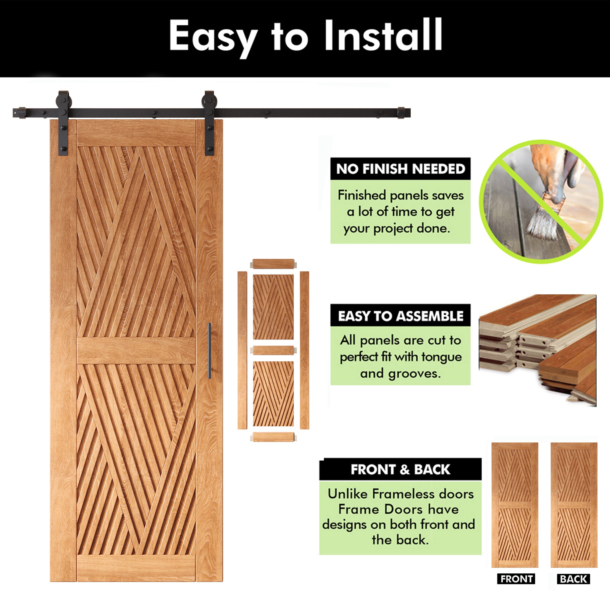 80" Height Early American Diamond Design Unassembled & Finished Double Pine Wood Barn Door with Non-Bypass Installation Hardware Kit(Interior Use Only)