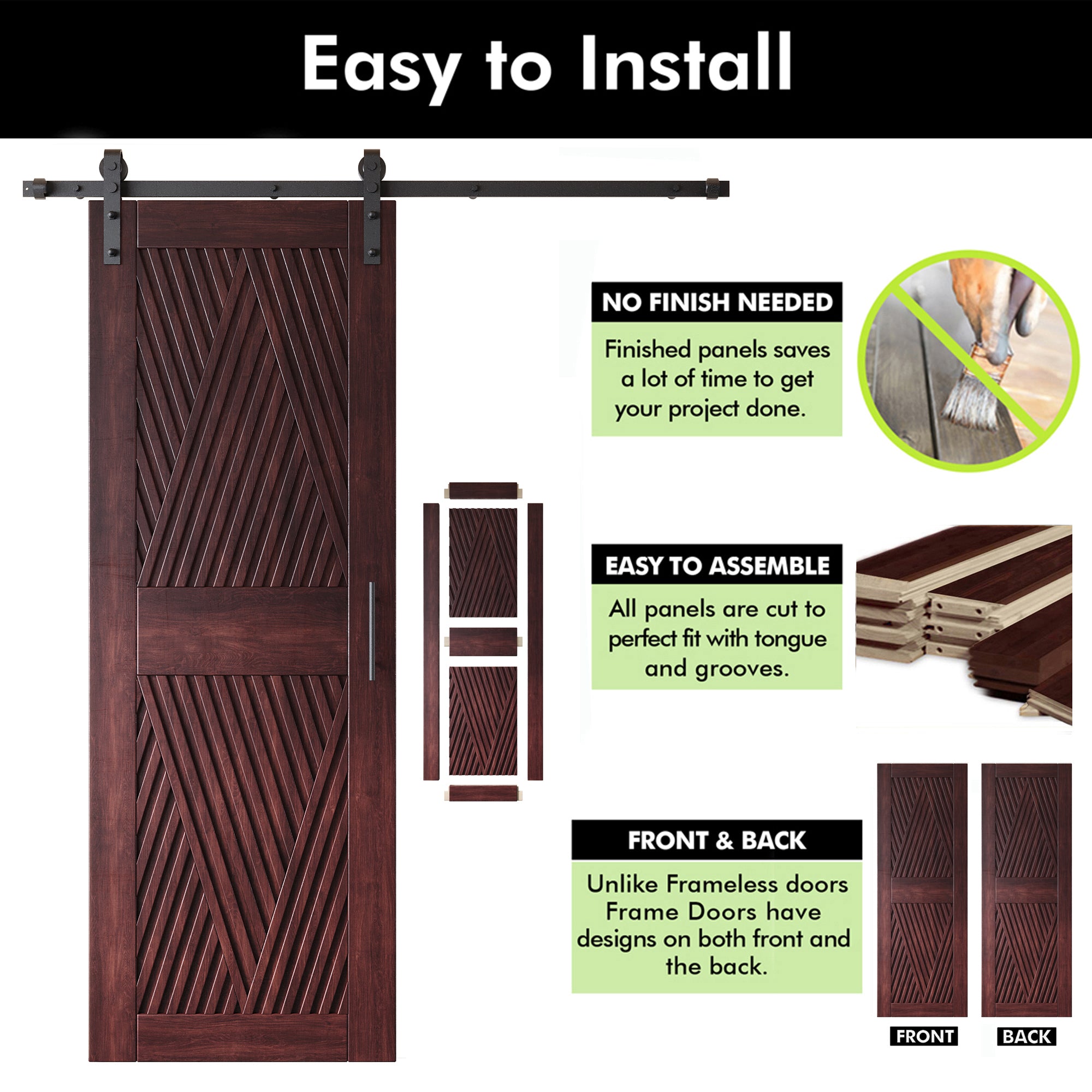 84" Height Red Mahogany Diamond Design Unassembled & Finished Double Pine Wood Barn Door with Non-Bypass Installation Hardware Kit(Interior Use Only)