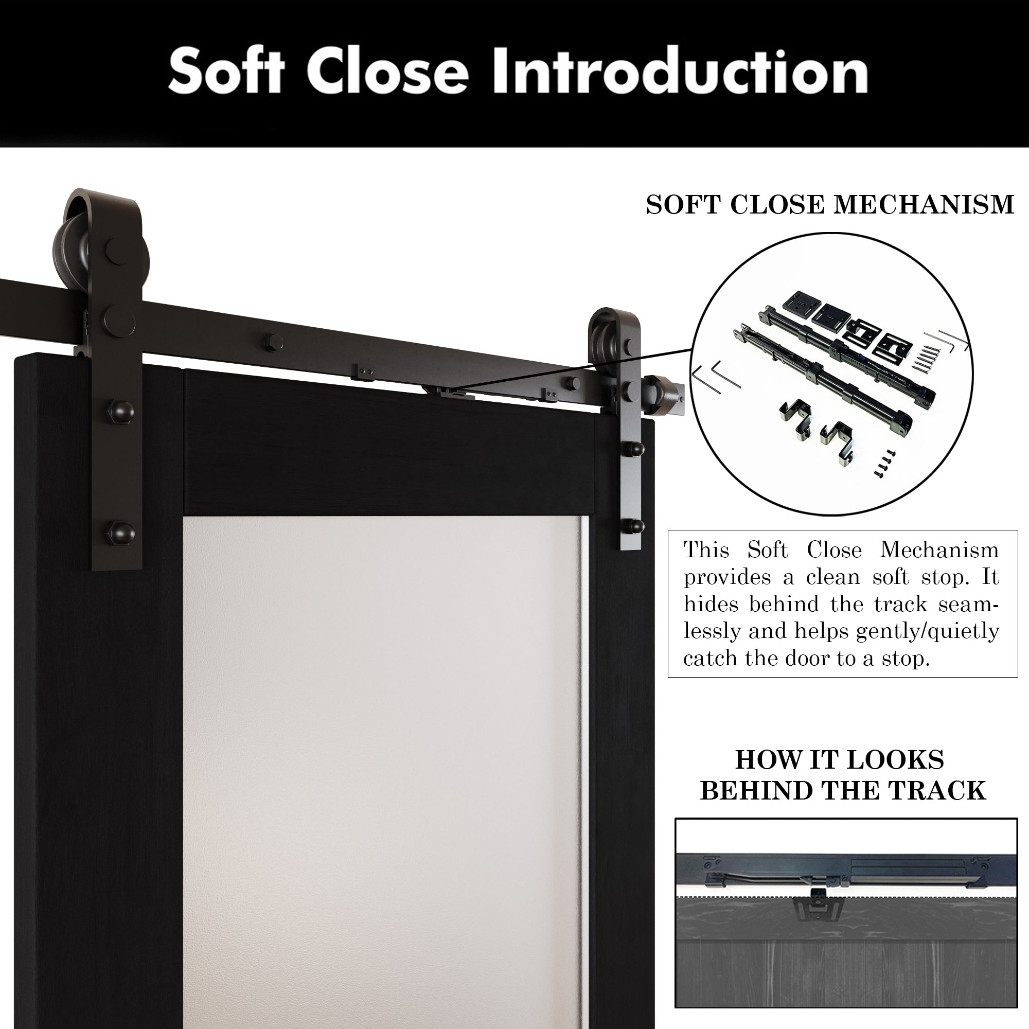 84" Height Black Half Lite Frosted Glass Double Unassembled & Finished Pine Wood Barn Door with Non-Bypass Installation Hardware Kit (Interior Use Only)