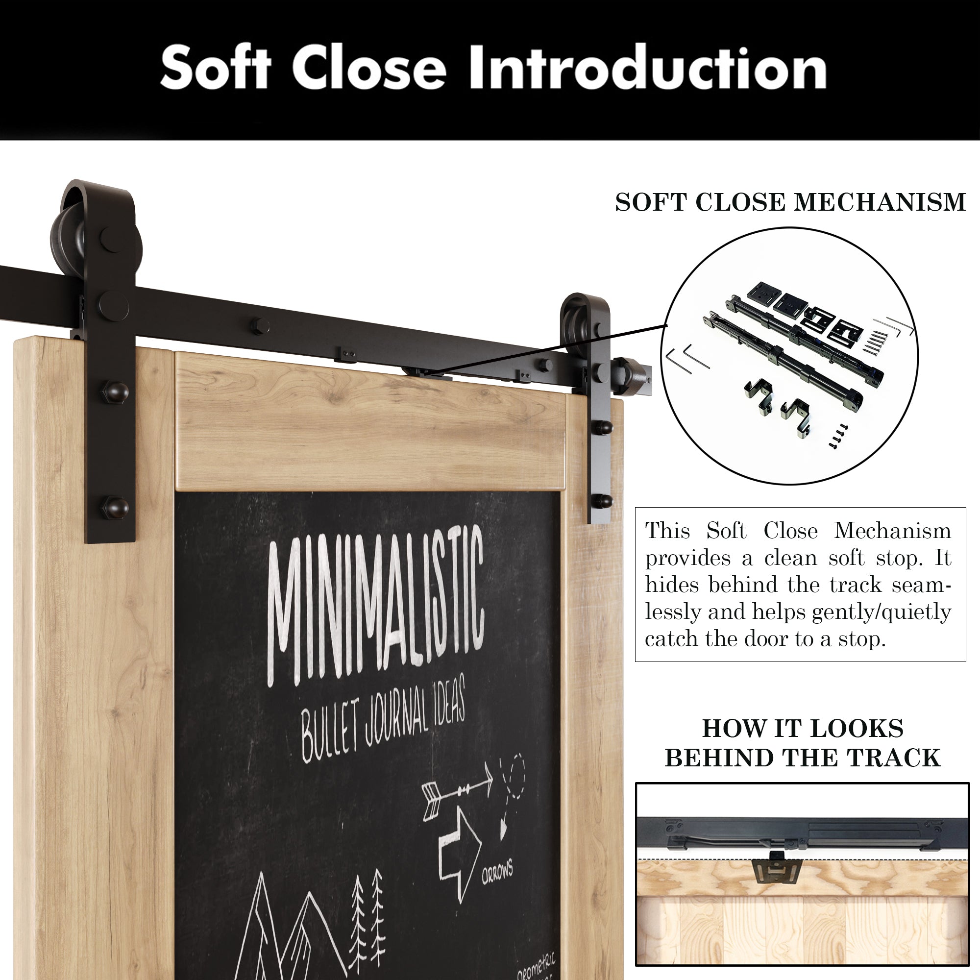 80" Height Chalkboard Design Double Unassembled & Unfinished Pine Wood Barn Doors with Non-Bypass Installation Hardware Kit (Interior Use Only)
