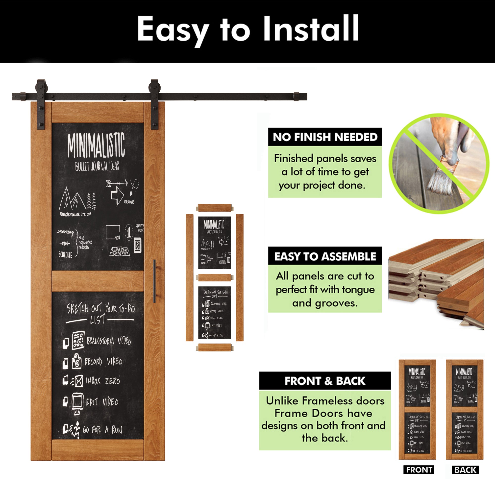 80" Height Early American Chalkboard Design Double Unassembled & Finished Pine Wood Barn Doors with Non-Bypass Installation Hardware Kit (Interior Use Only)