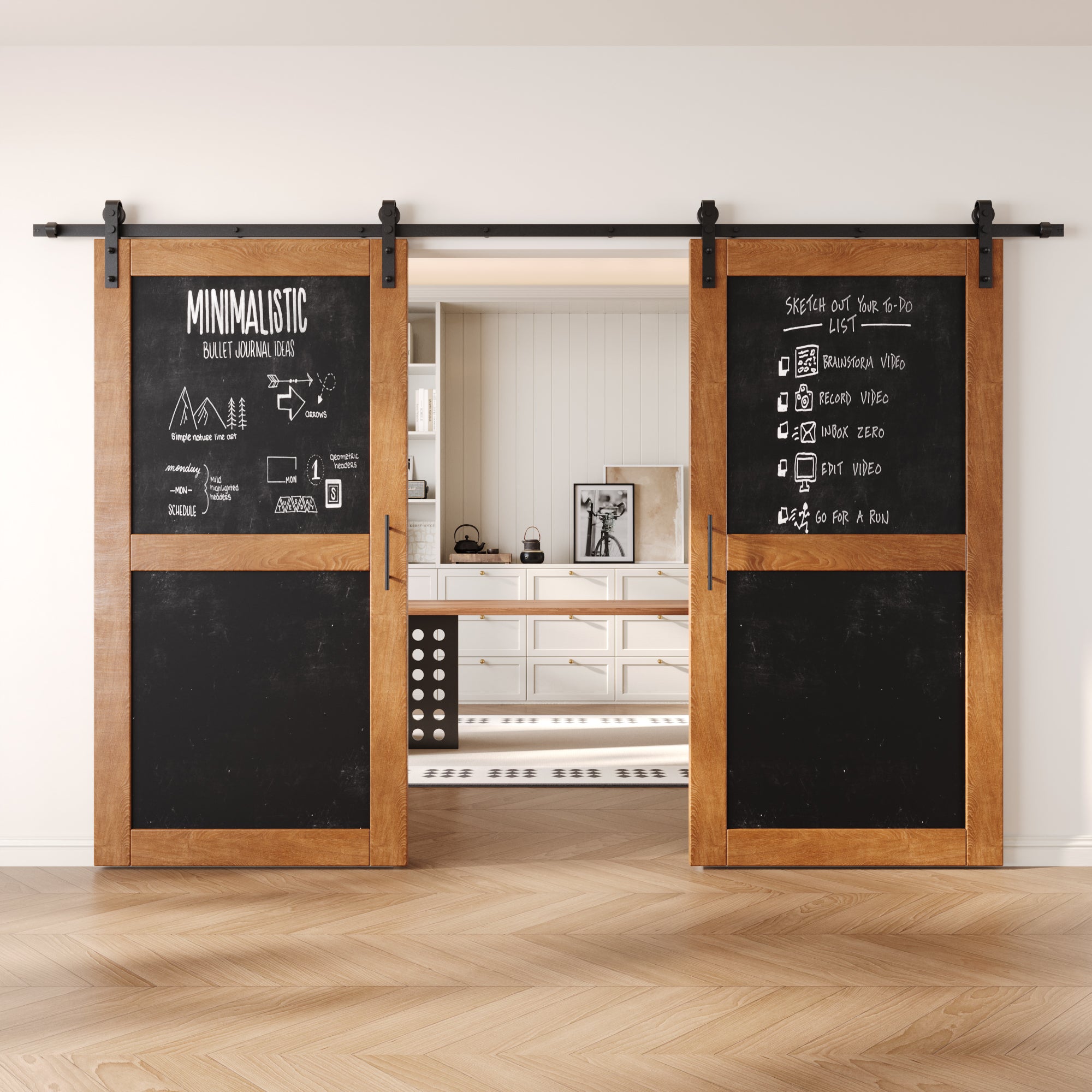 80" Height Early American Chalkboard Design Double Unassembled & Finished Pine Wood Barn Doors with Non-Bypass Installation Hardware Kit (Interior Use Only)