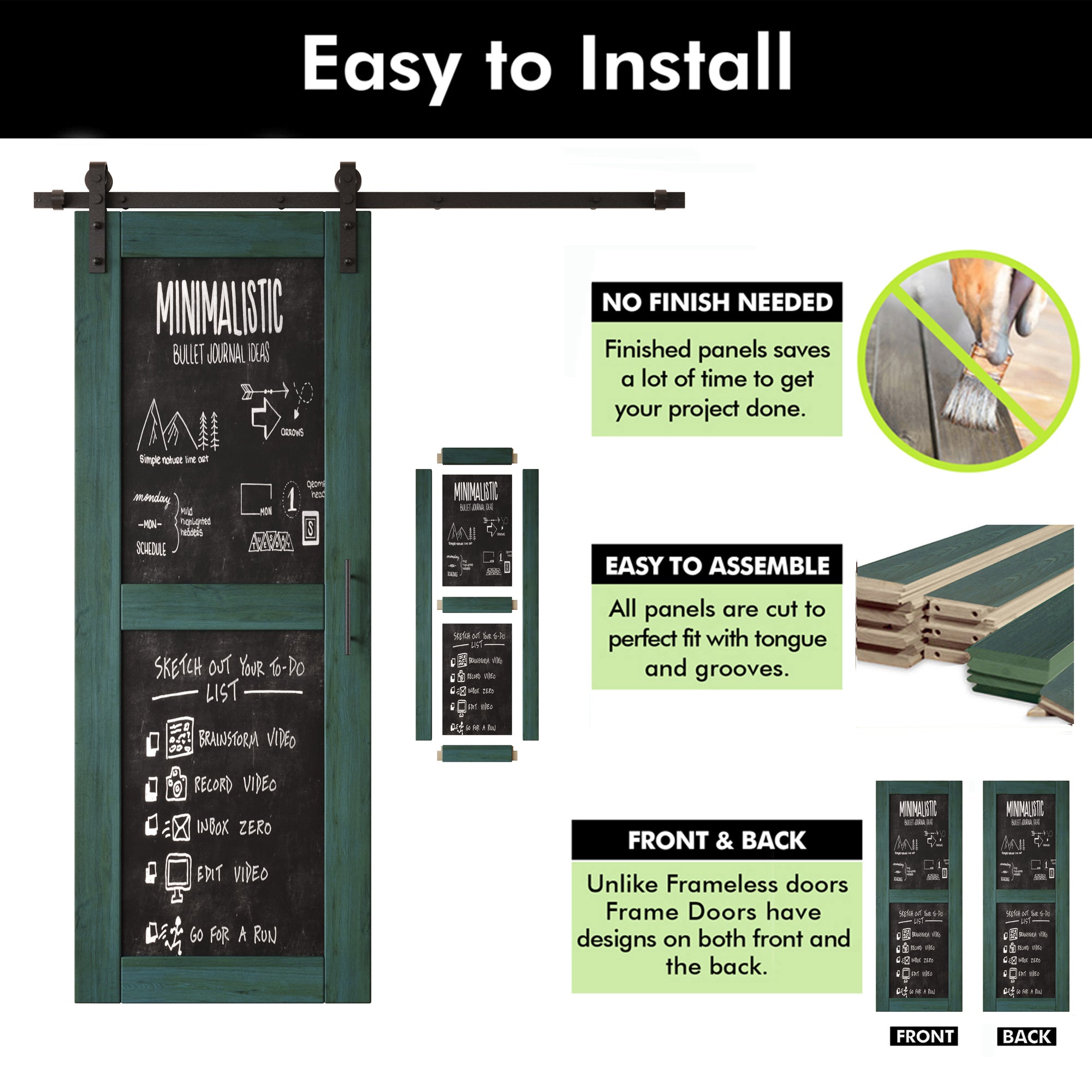 80" Height Royal Pine Chalkboard Design Double Unassembled & Finished Pine Wood Barn Doors with Non-Bypass Installation Hardware Kit (Interior Use Only)