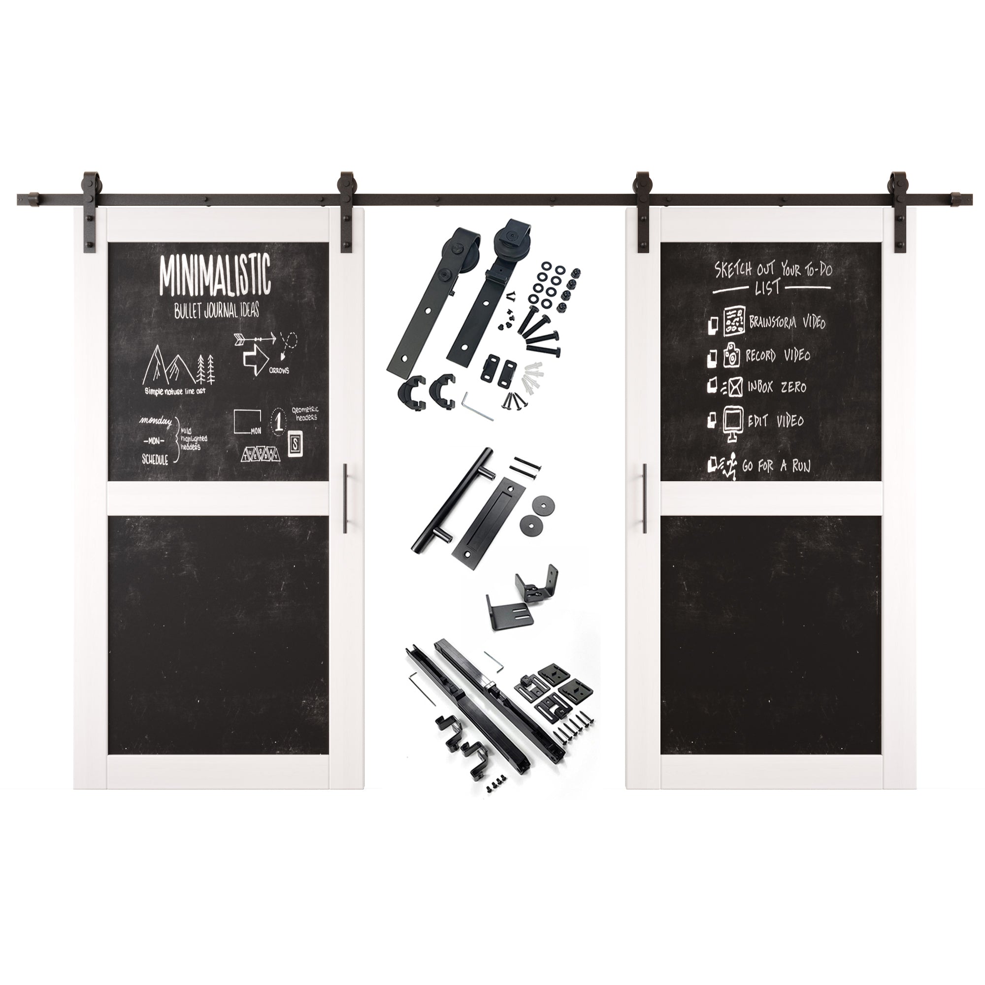 80" Height White Chalkboard Design Double Unassembled & Finished Pine Wood Barn Doors with Non-Bypass Installation Hardware Kit (Interior Use Only)