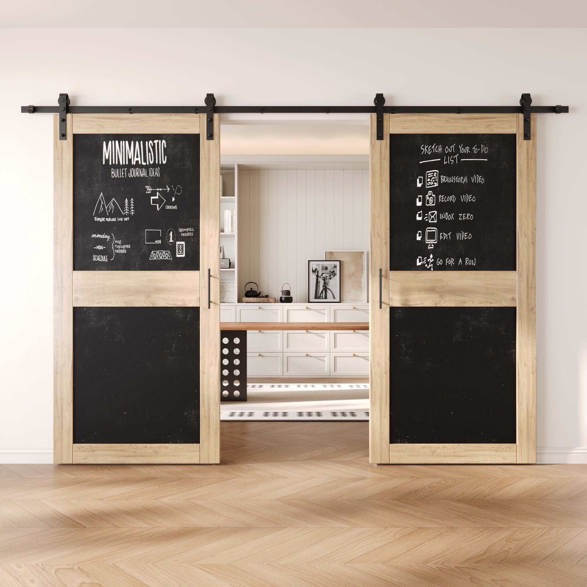 84" Height Chalkboard Design Double Unassembled & Unfinished Pine Wood Barn Doors with Non-Bypass Installation Hardware Kit (Interior Use Only)