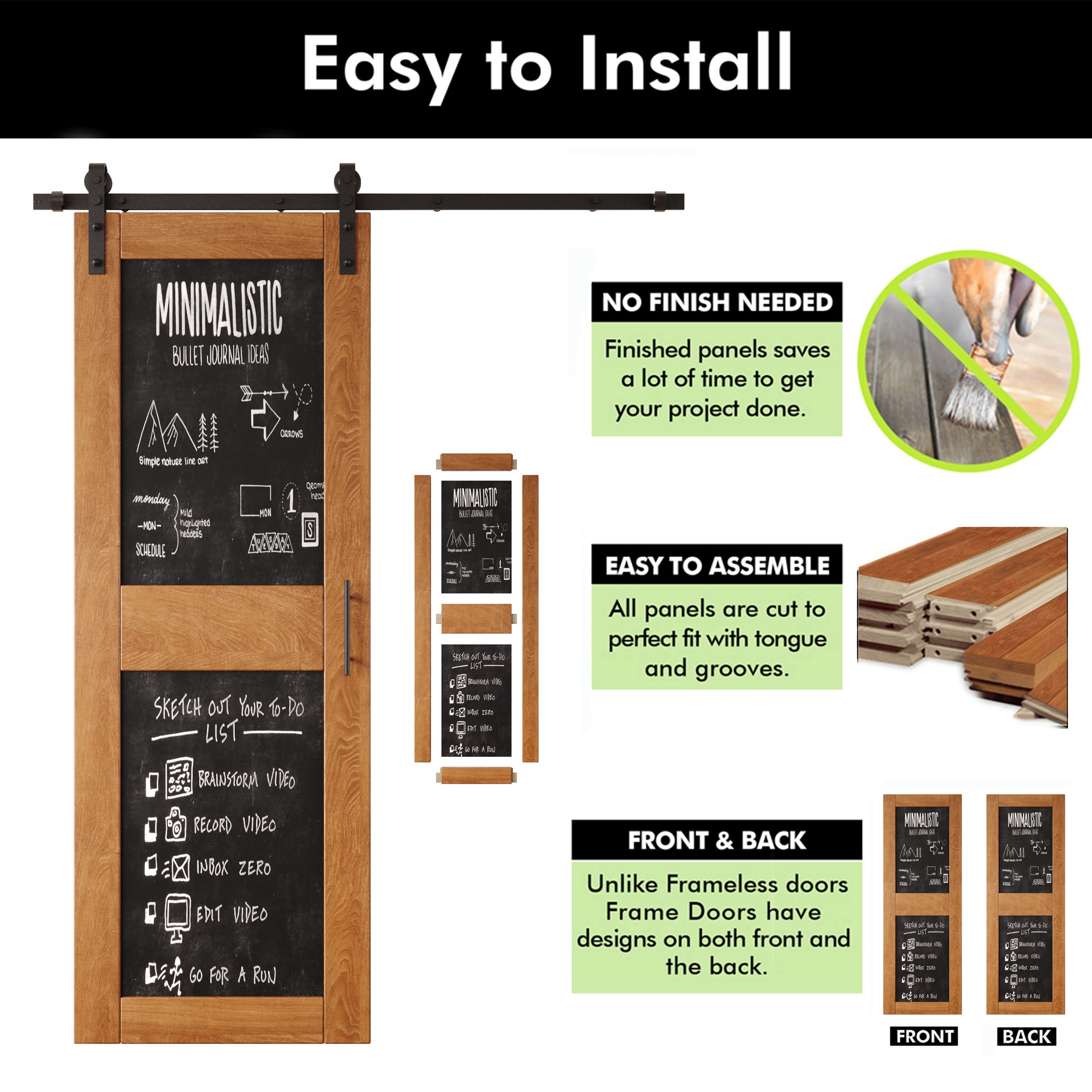 84" Height Early American Chalkboard Design Double Unassembled & Finished Pine Wood Barn Doors with Non-Bypass Installation Hardware Kit (Interior Use Only)