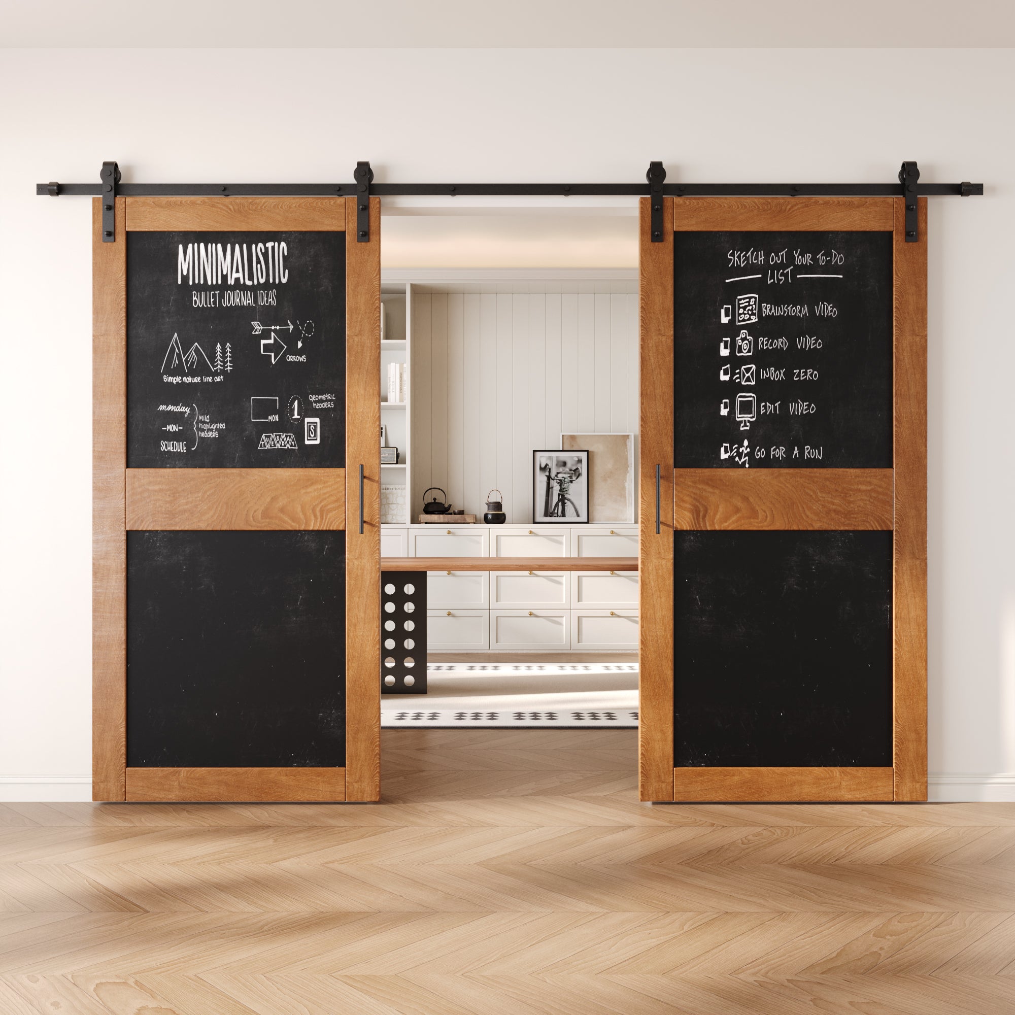 84" Height Early American Chalkboard Design Double Unassembled & Finished Pine Wood Barn Doors with Non-Bypass Installation Hardware Kit (Interior Use Only)