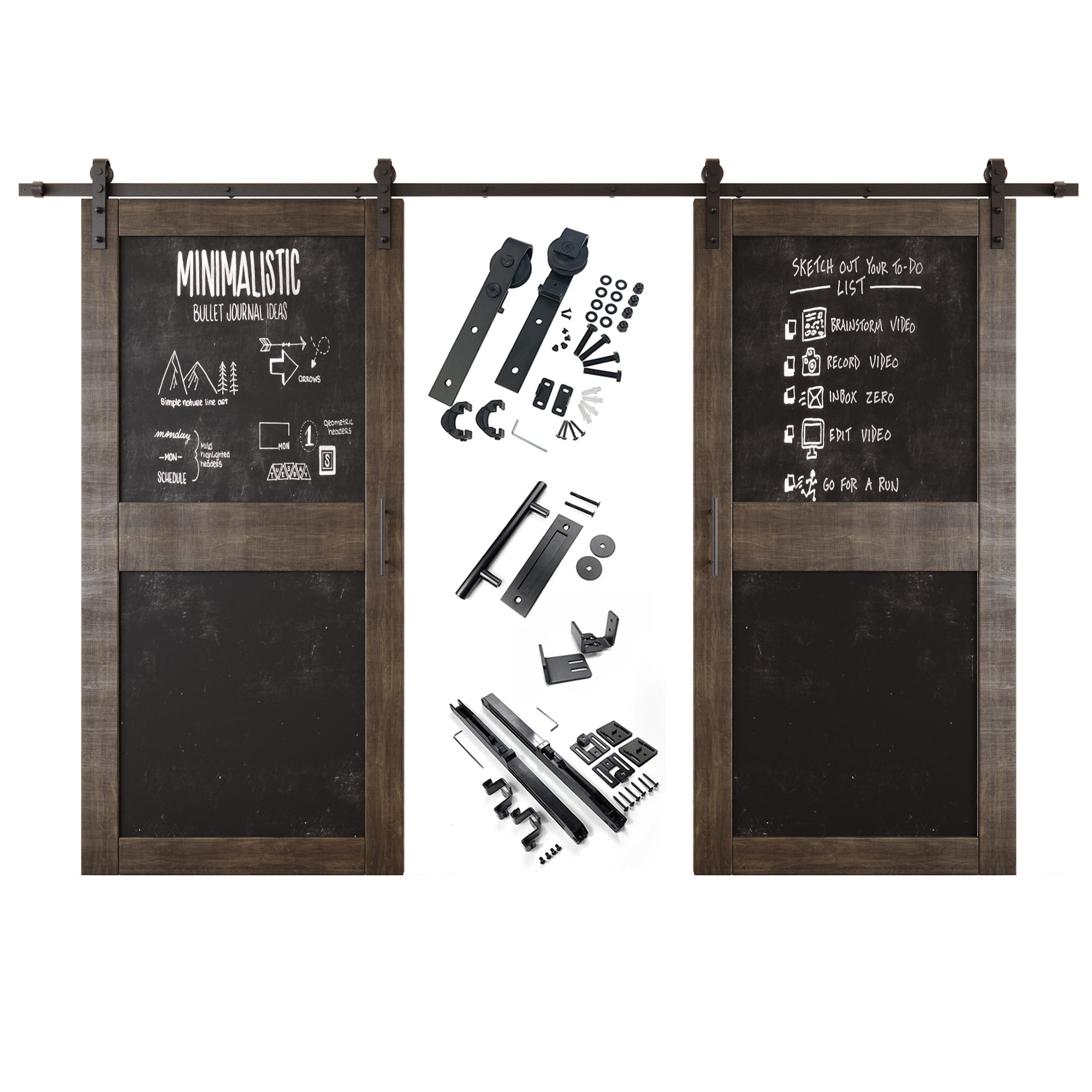 84" Height Ebony Chalkboard Design Double Unassembled & Finished Pine Wood Barn Doors with Non-Bypass Installation Hardware Kit (Interior Use Only)