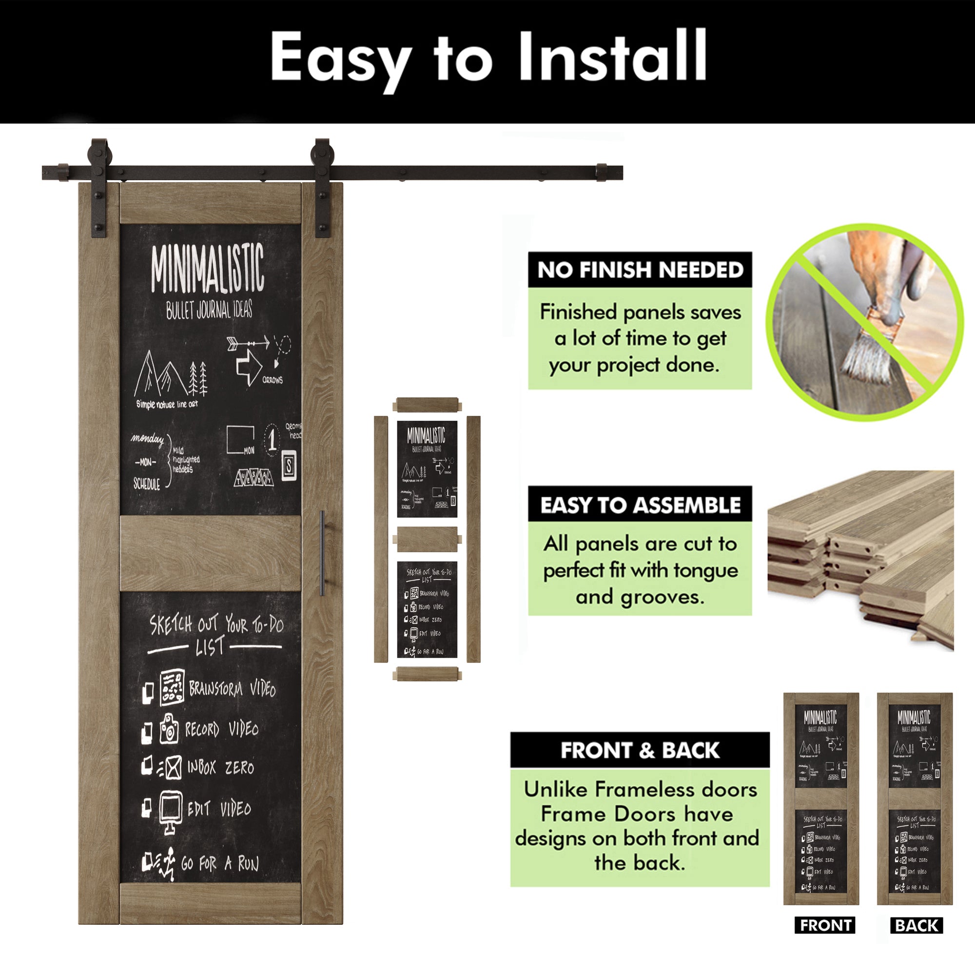 84" Height Classic Gray Chalkboard Design Double Unassembled & Finished Pine Wood Barn Doors with Non-Bypass Installation Hardware Kit (Interior Use Only)