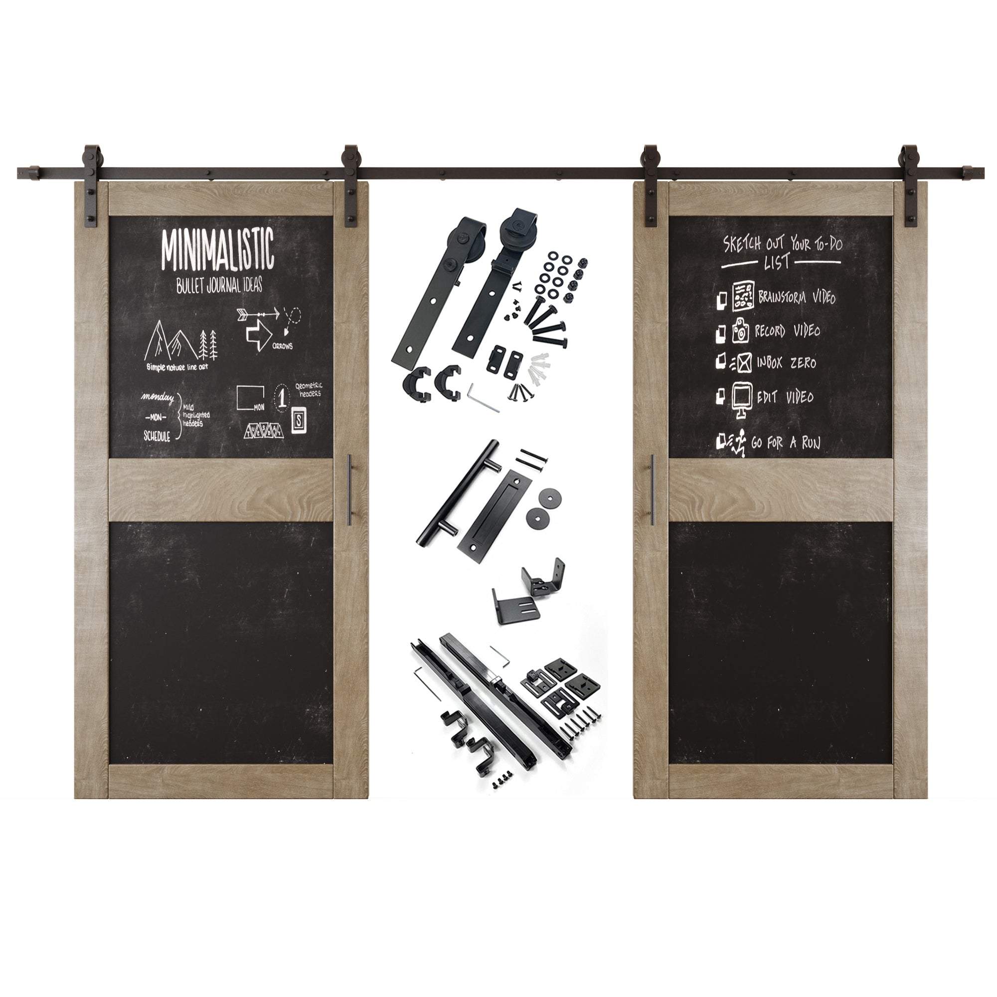 84" Height Classic Gray Chalkboard Design Double Unassembled & Finished Pine Wood Barn Doors with Non-Bypass Installation Hardware Kit (Interior Use Only)
