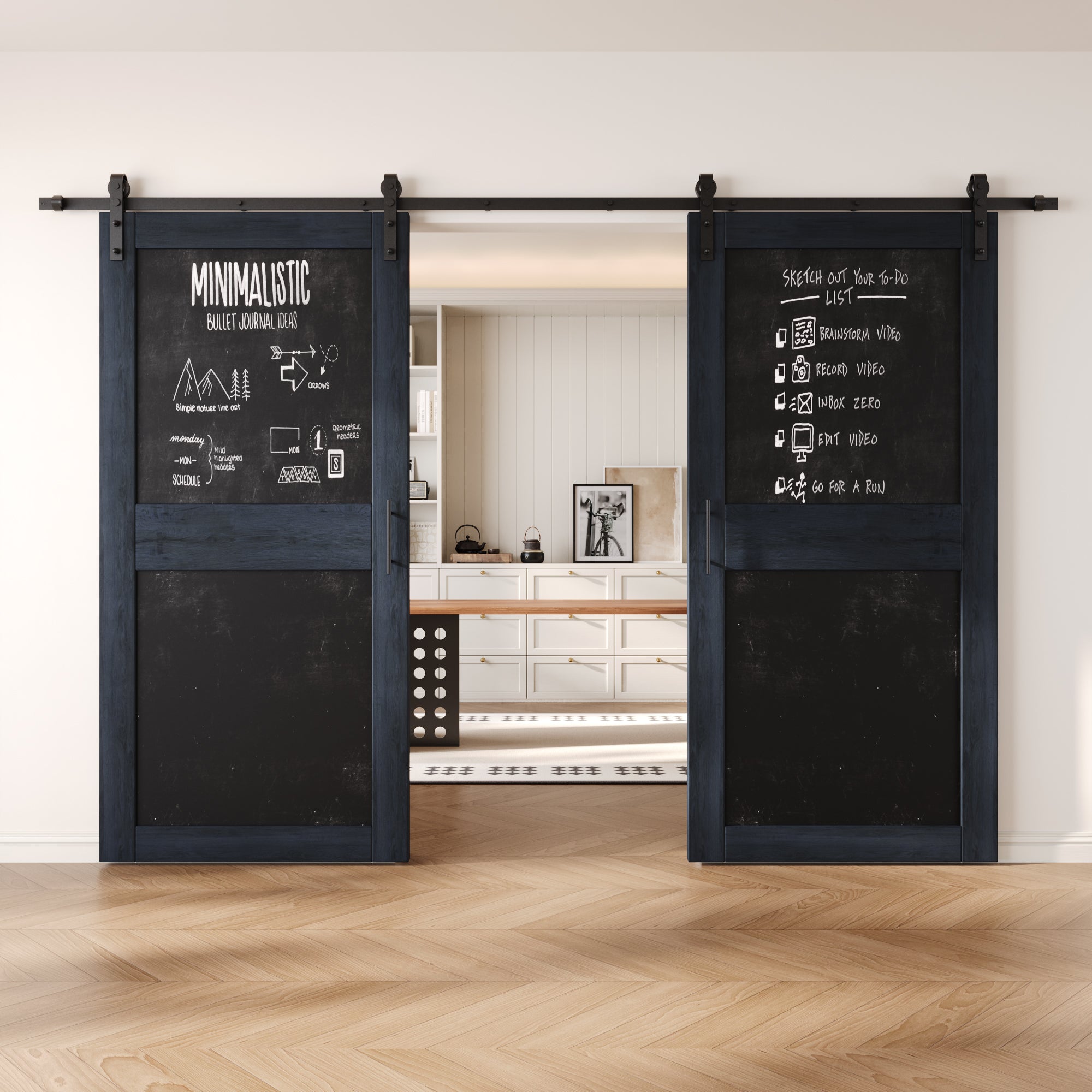 84" Height Navy Chalkboard Design Double Unassembled & Finished Pine Wood Barn Doors with Non-Bypass Installation Hardware Kit (Interior Use Only)