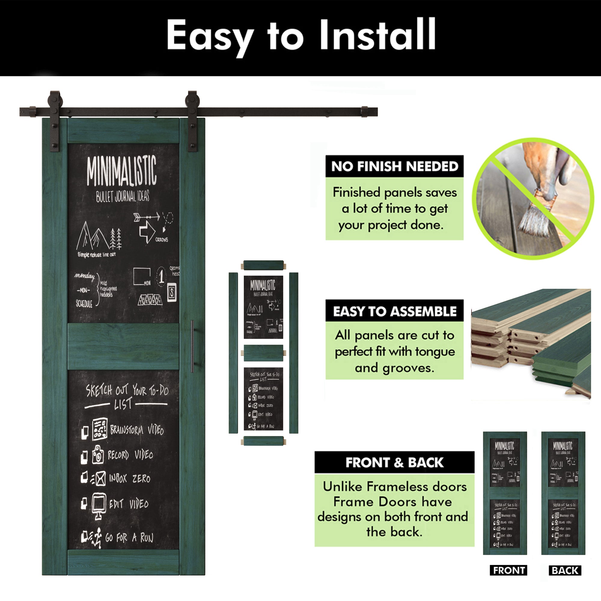 84" Height Royal Pine Chalkboard Design Double Unassembled & Finished Pine Wood Barn Doors with Non-Bypass Installation Hardware Kit (Interior Use Only)