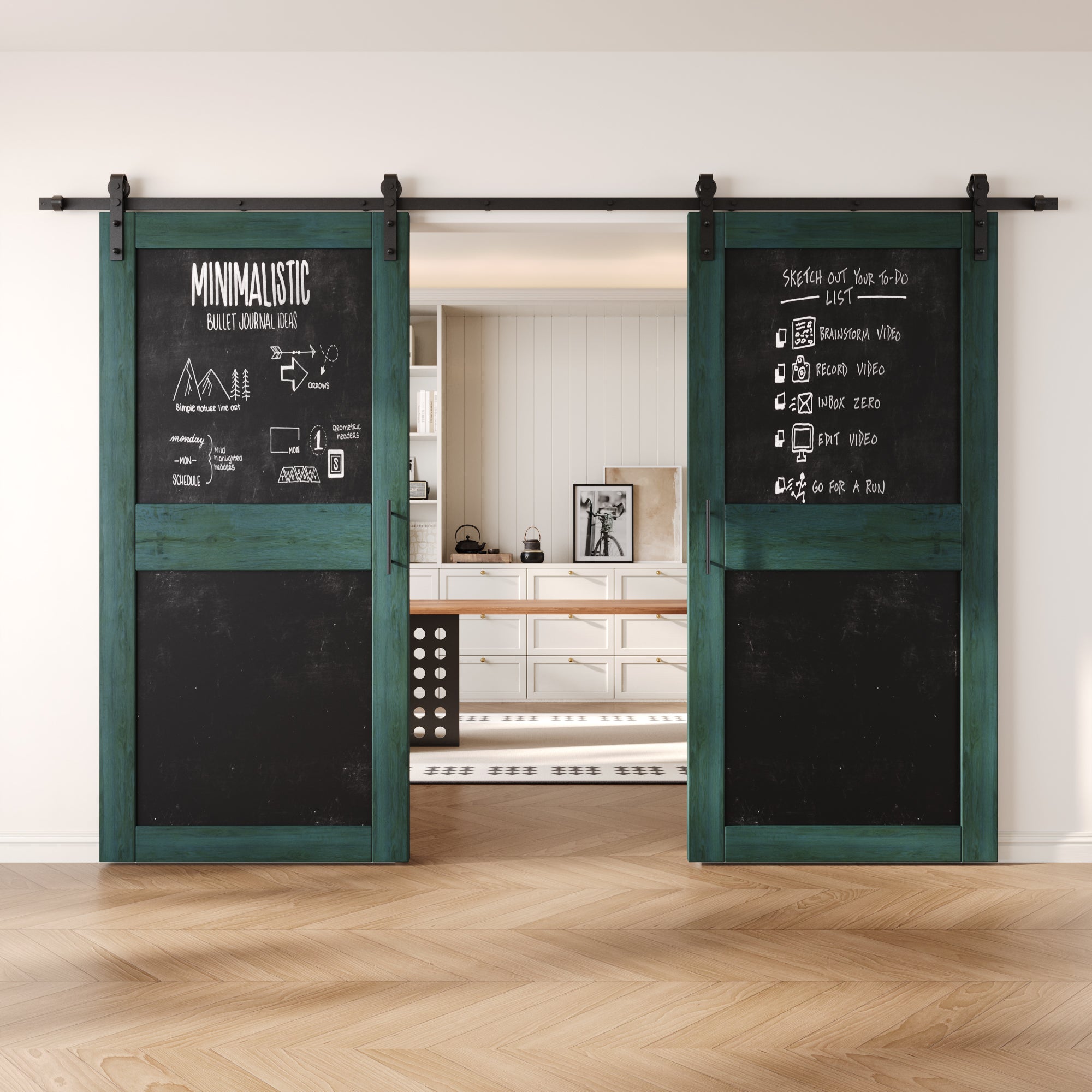 84" Height Royal Pine Chalkboard Design Double Unassembled & Finished Pine Wood Barn Doors with Non-Bypass Installation Hardware Kit (Interior Use Only)