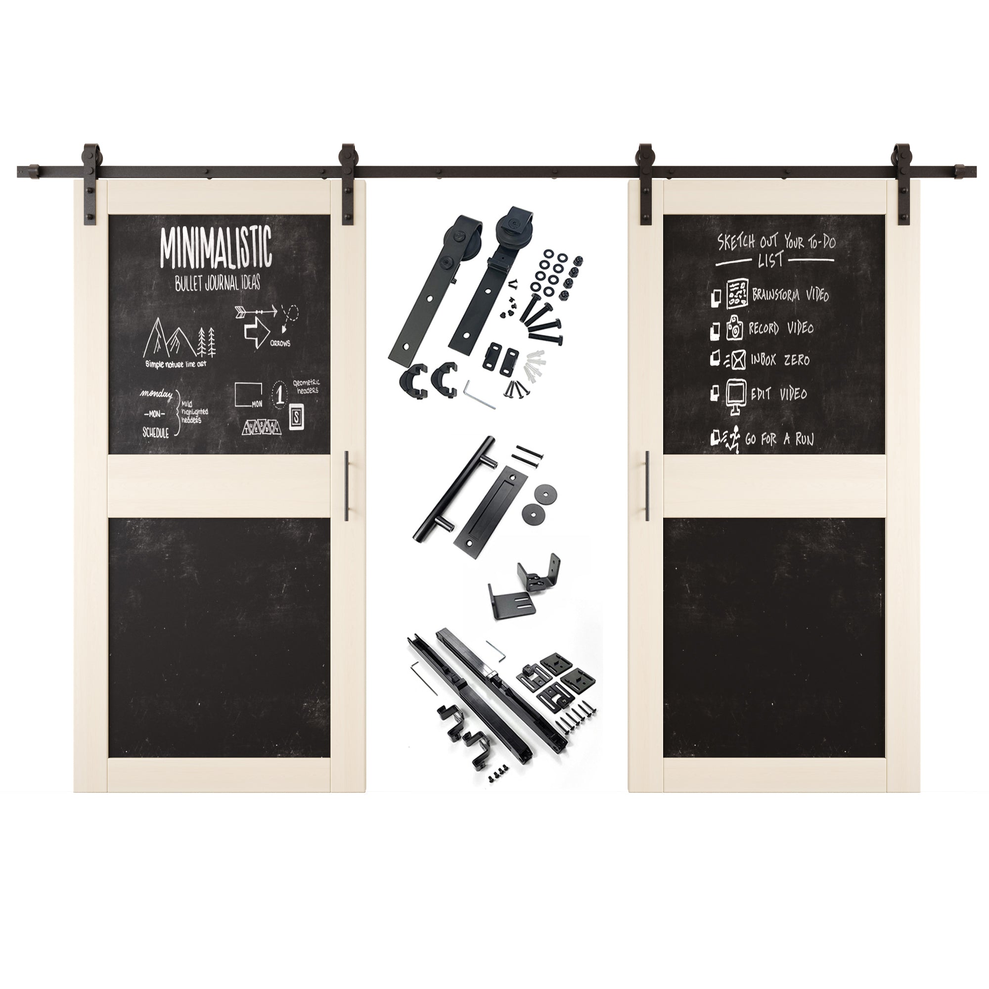 84" Height Tinsmith Gray Chalkboard Design Double Unassembled & Finished Pine Wood Barn Doors with Non-Bypass Installation Hardware Kit (Interior Use Only)