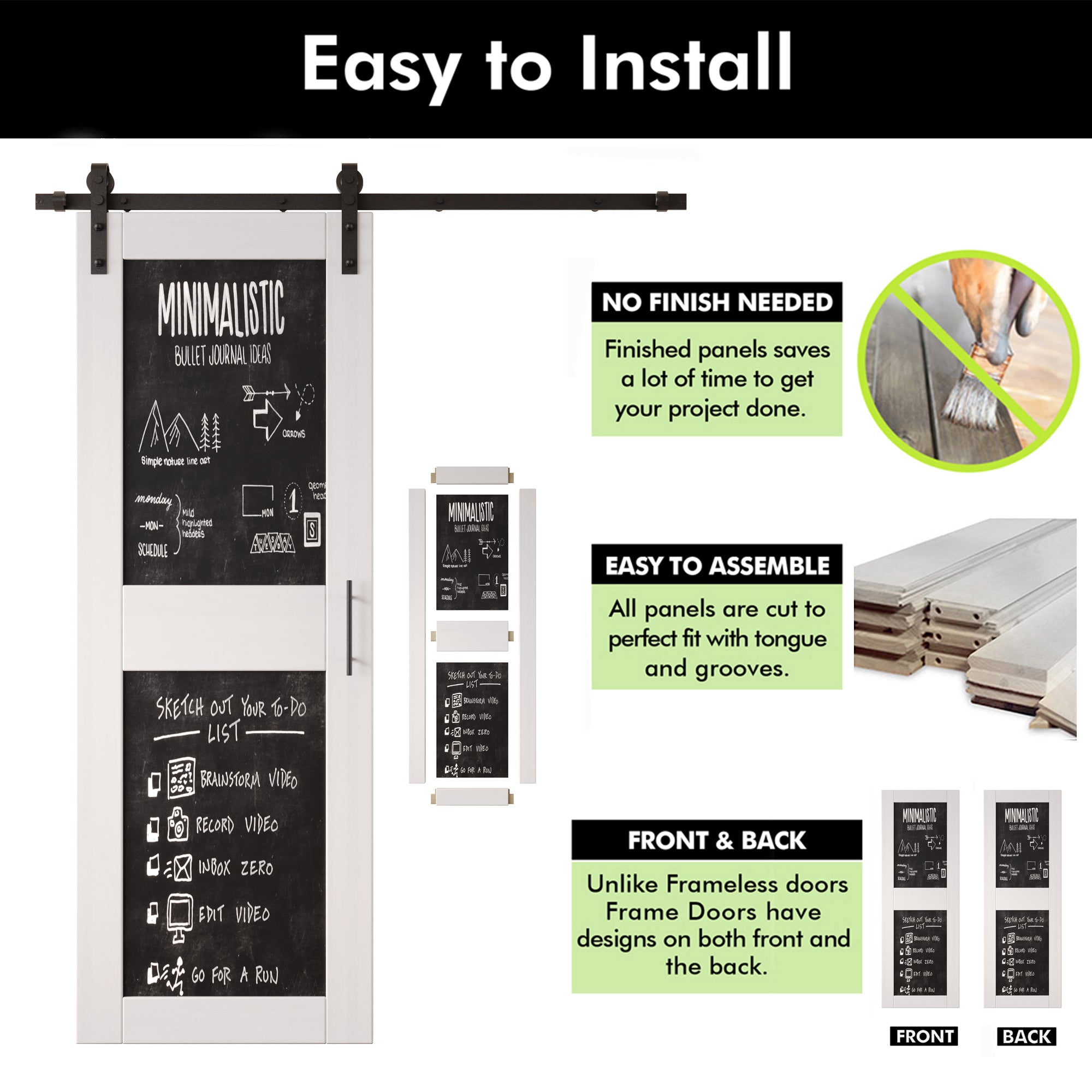 84" Height White Chalkboard Design Double Unassembled & Finished Pine Wood Barn Doors with Non-Bypass Installation Hardware Kit (Interior Use Only)
