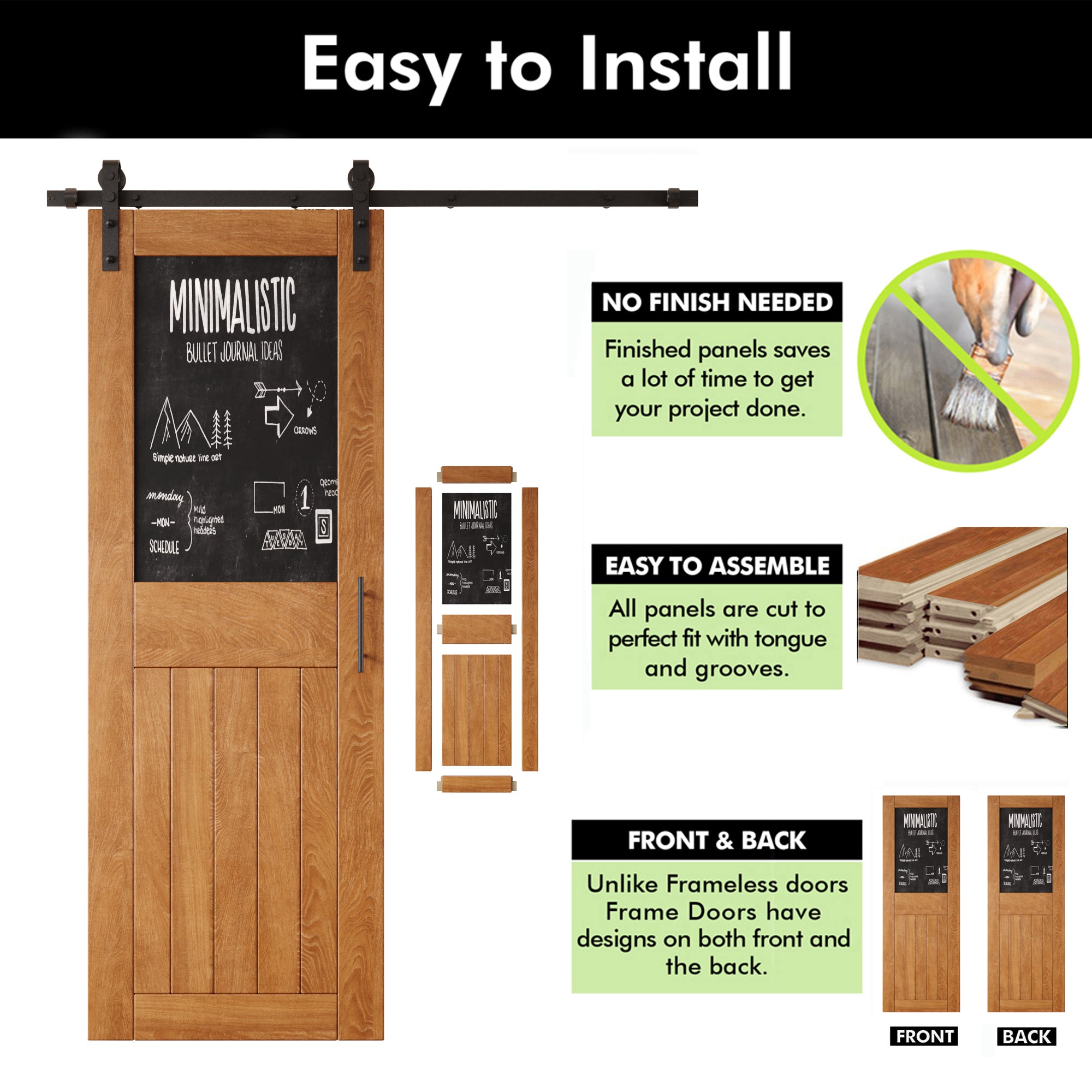 84" Height Early American Top Chalkboard Panel Double Unassembled & Finished Pine Wood Barn Doors with Non-Bypass Installation Hardware Kit (Interior Use Only)