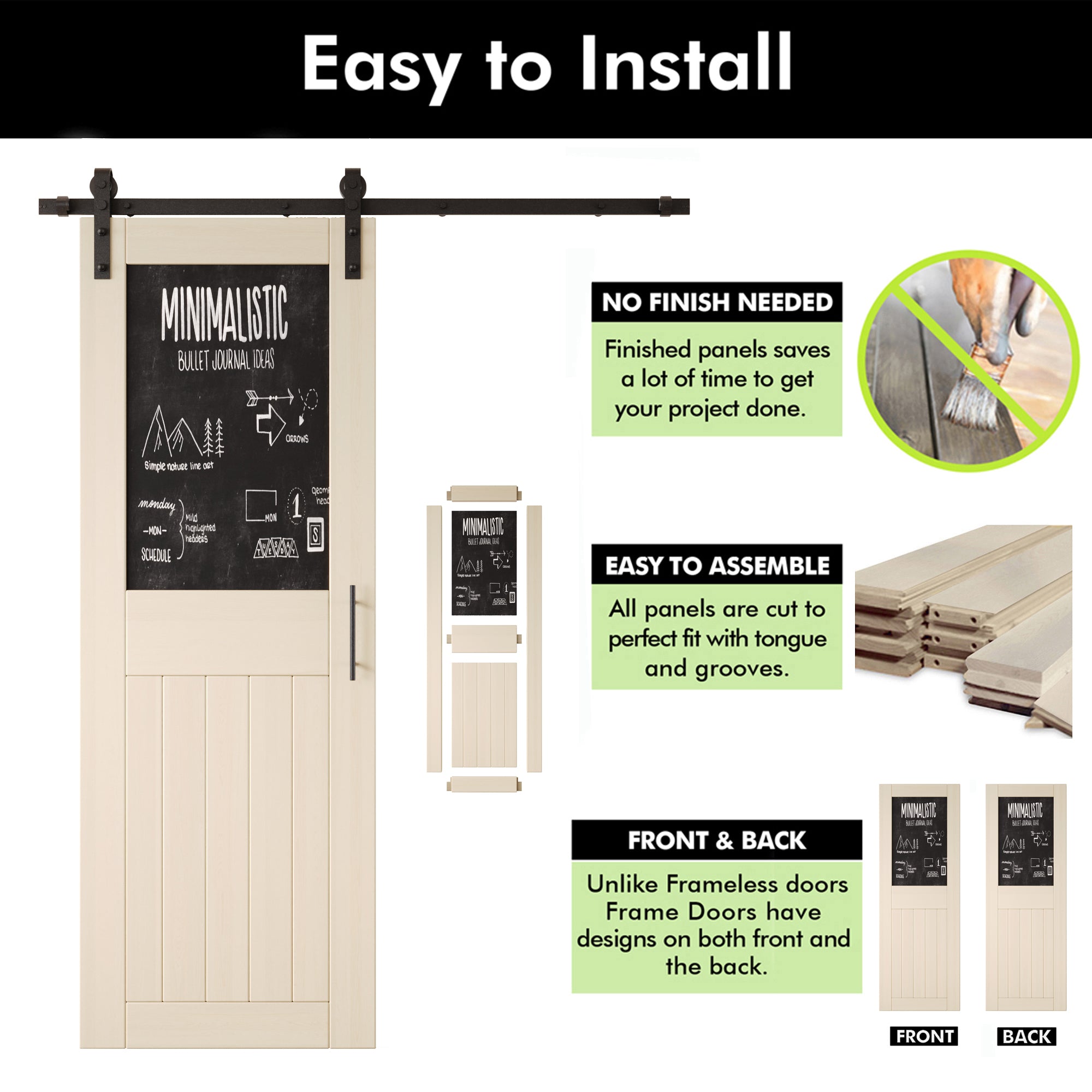 84" Height Tinsmith Gray Top Chalkboard Panel Double Unassembled & Finished Pine Wood Barn Doors with Non-Bypass Installation Hardware Kit (Interior Use Only)