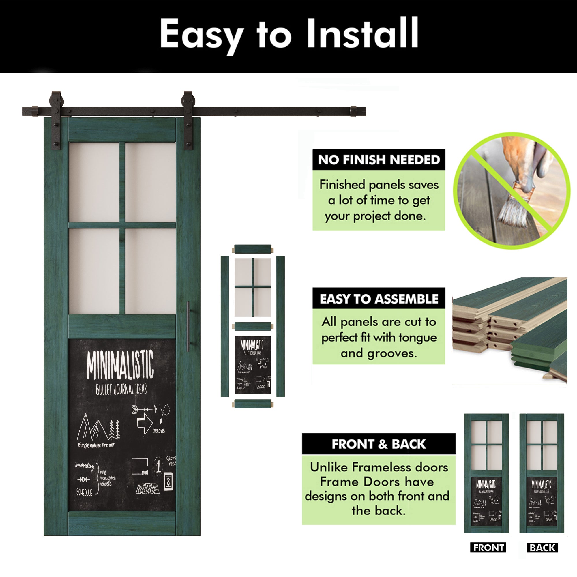 80" Height Half Lite Royal Pine Chalkboard Double Unassembled & Finished Pine Wood Barn Doors with Non-Bypass Installation Hardware Kit (Interior Use Only)