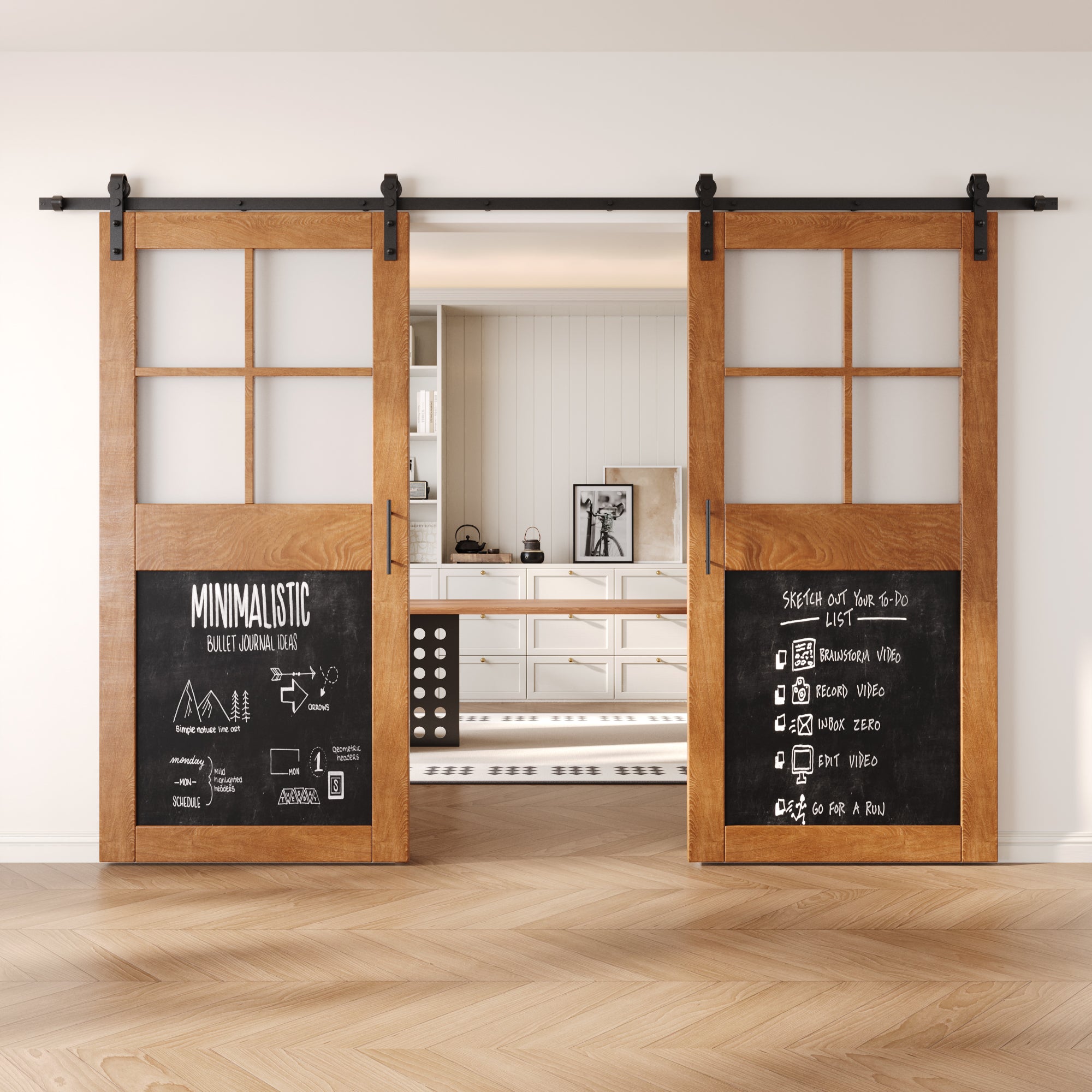 84" Height Early American Half Lite Chalkboard Double Unassembled & Finished Pine Wood Barn Doors with Non-Bypass Installation Hardware Kit (Interior Use Only)