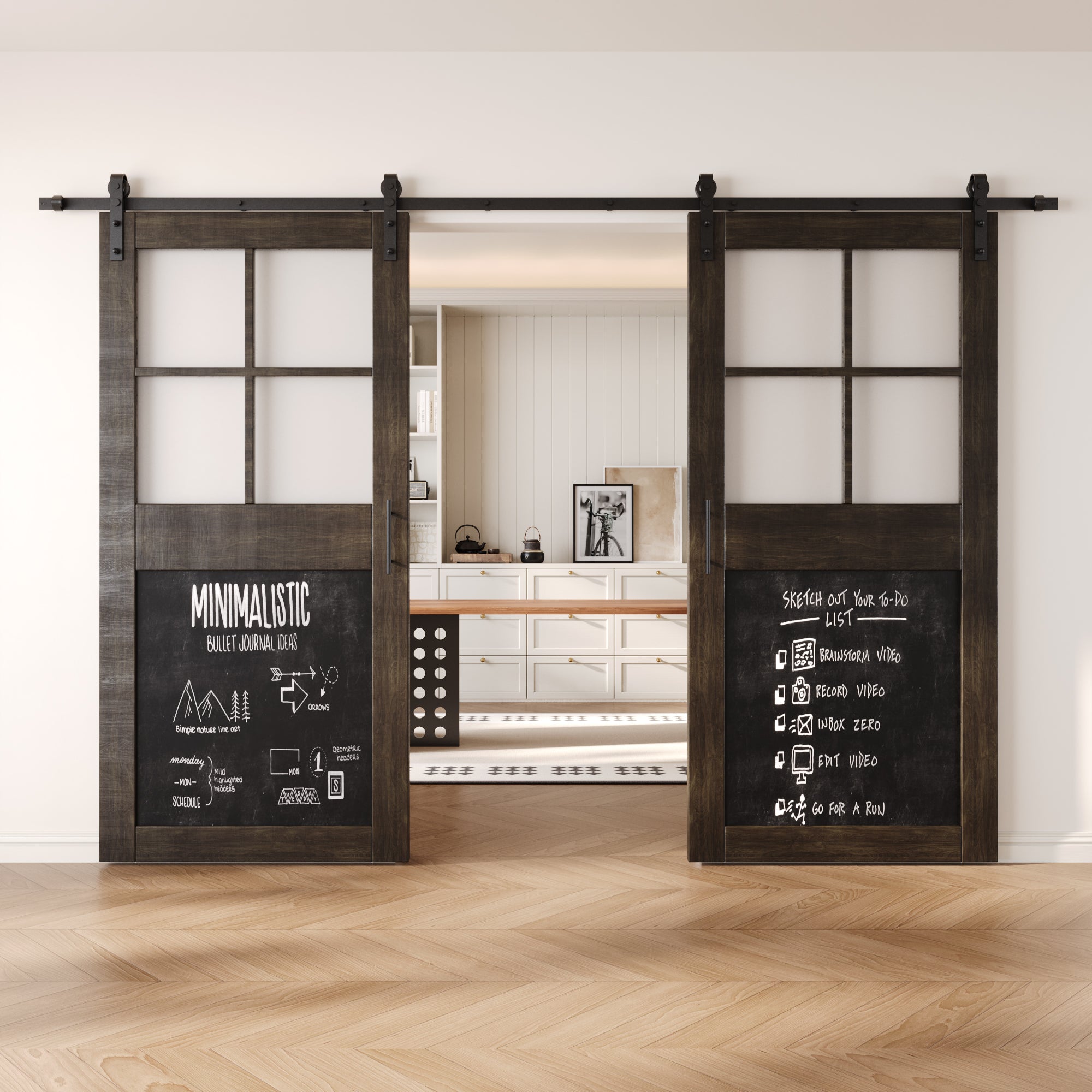84" Height Ebony Half Lite Chalkboard Double Unassembled & Finished Pine Wood Barn Doors with Non-Bypass Installation Hardware Kit (Interior Use Only)