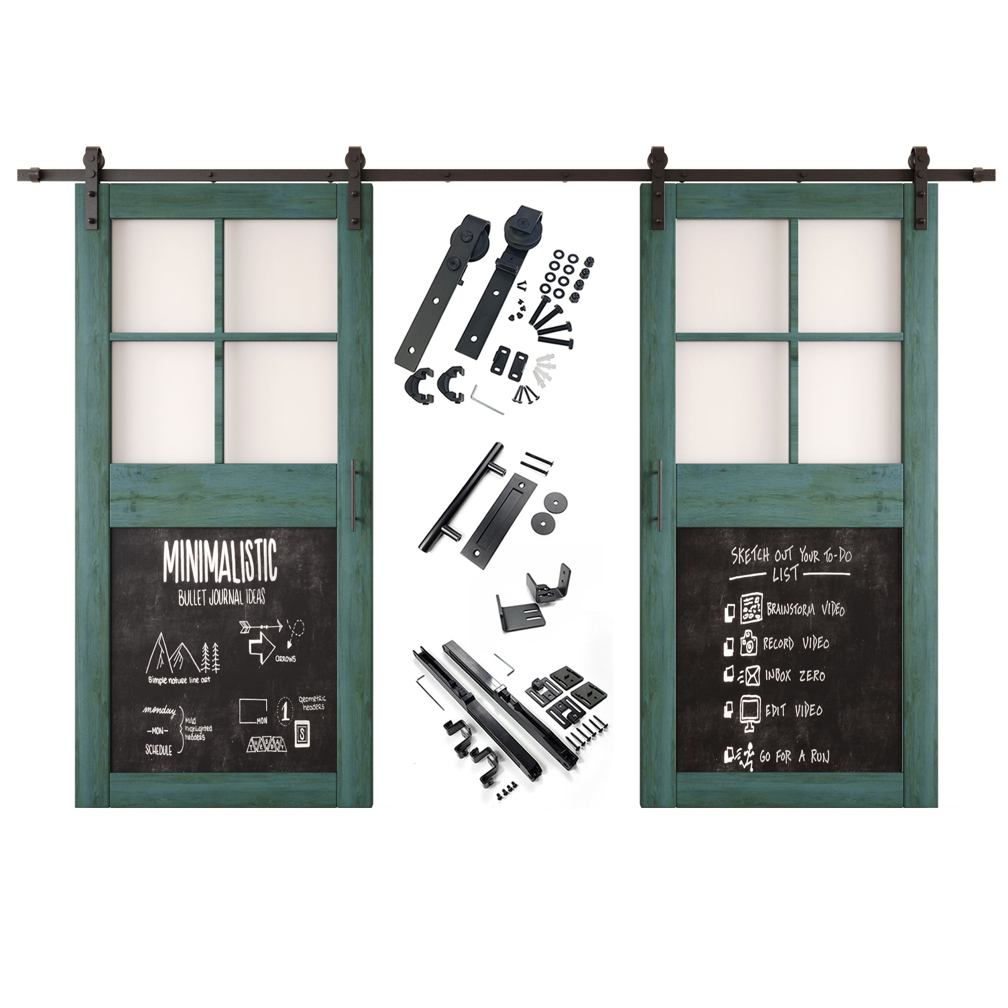 84" Height Royal Pine Half Lite Chalkboard Double Unassembled & Finished Pine Wood Barn Doors with Non-Bypass Installation Hardware Kit (Interior Use Only)