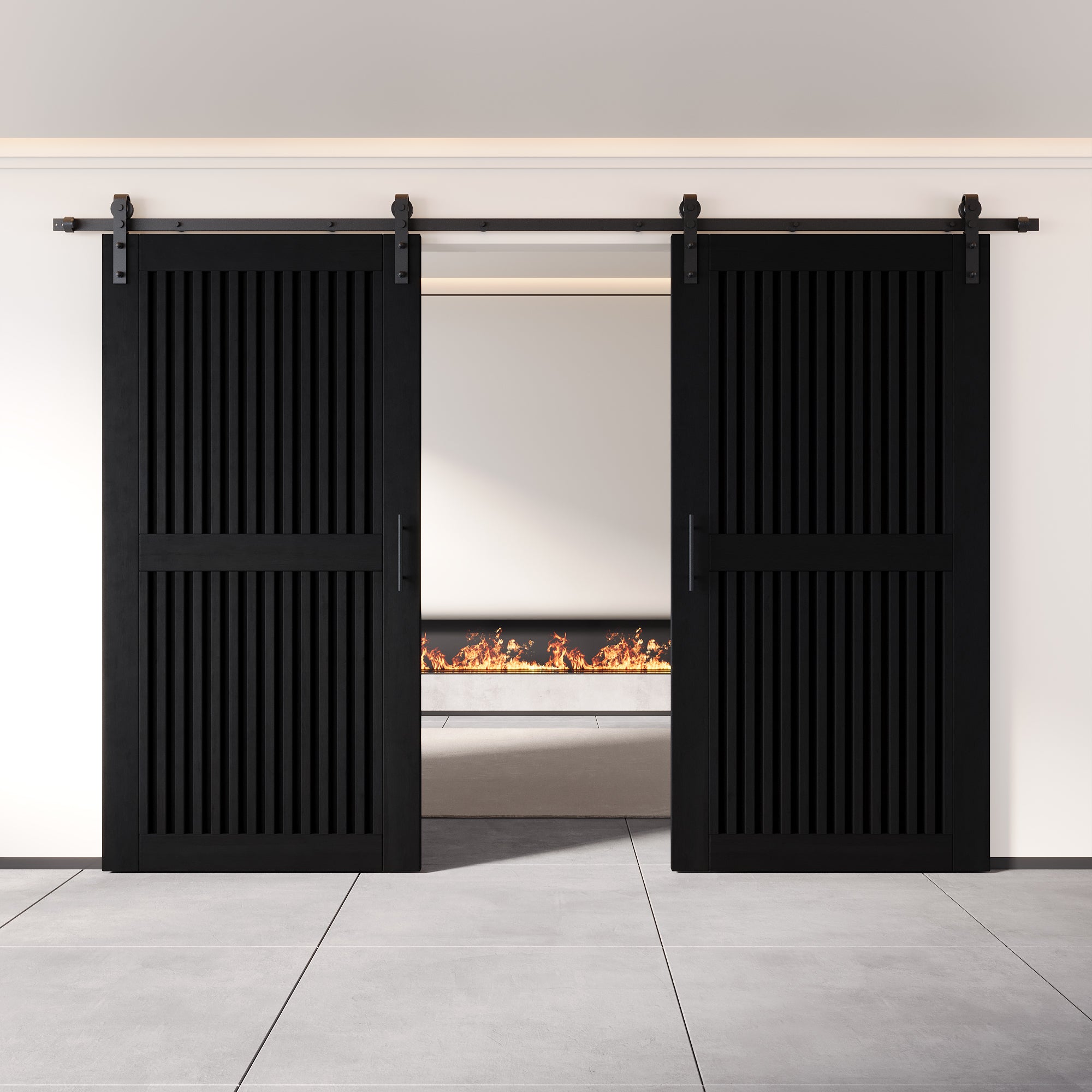 80" Height Black Vertical Stripe Design Unassembled & Finished Double Pine Wood Barn Door with Non-Bypass Installation Hardware Kit(Interior Use Only)