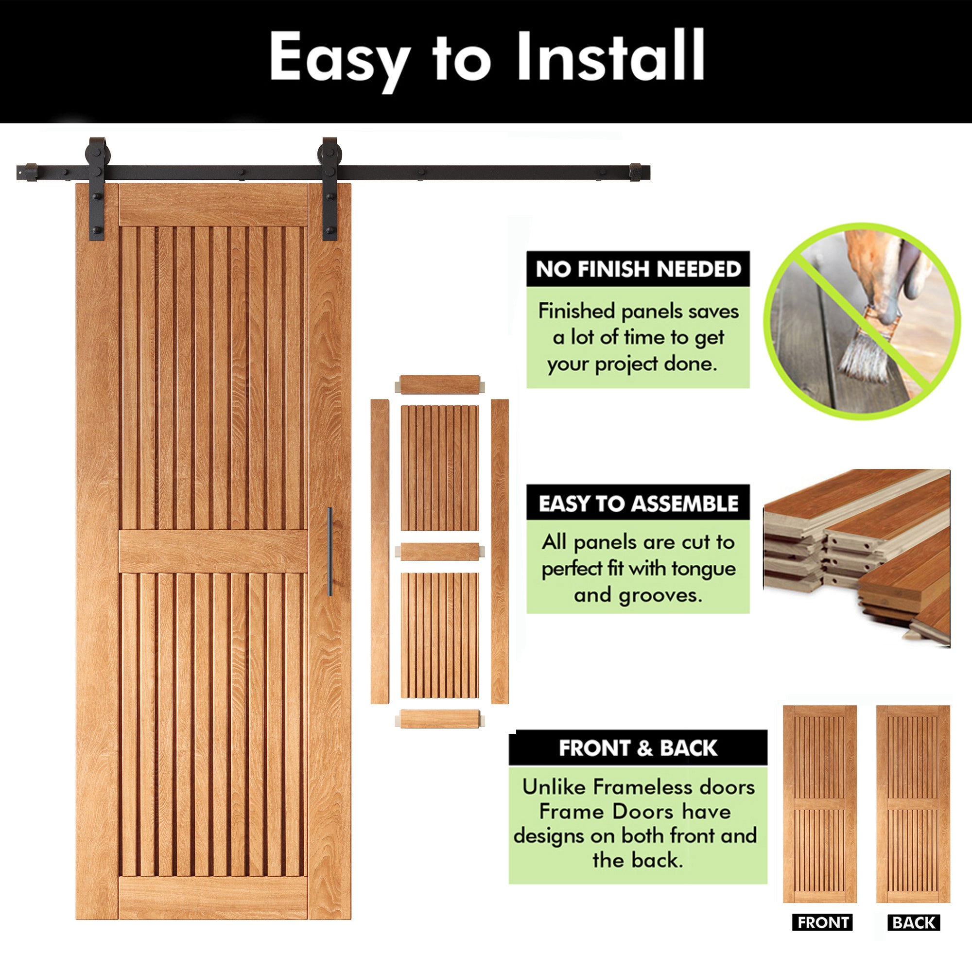80" Height Early American Vertical Stripe Design Unassembled & Finished Double Pine Wood Barn Door with Non-Bypass Installation Hardware Kit(Interior Use Only)