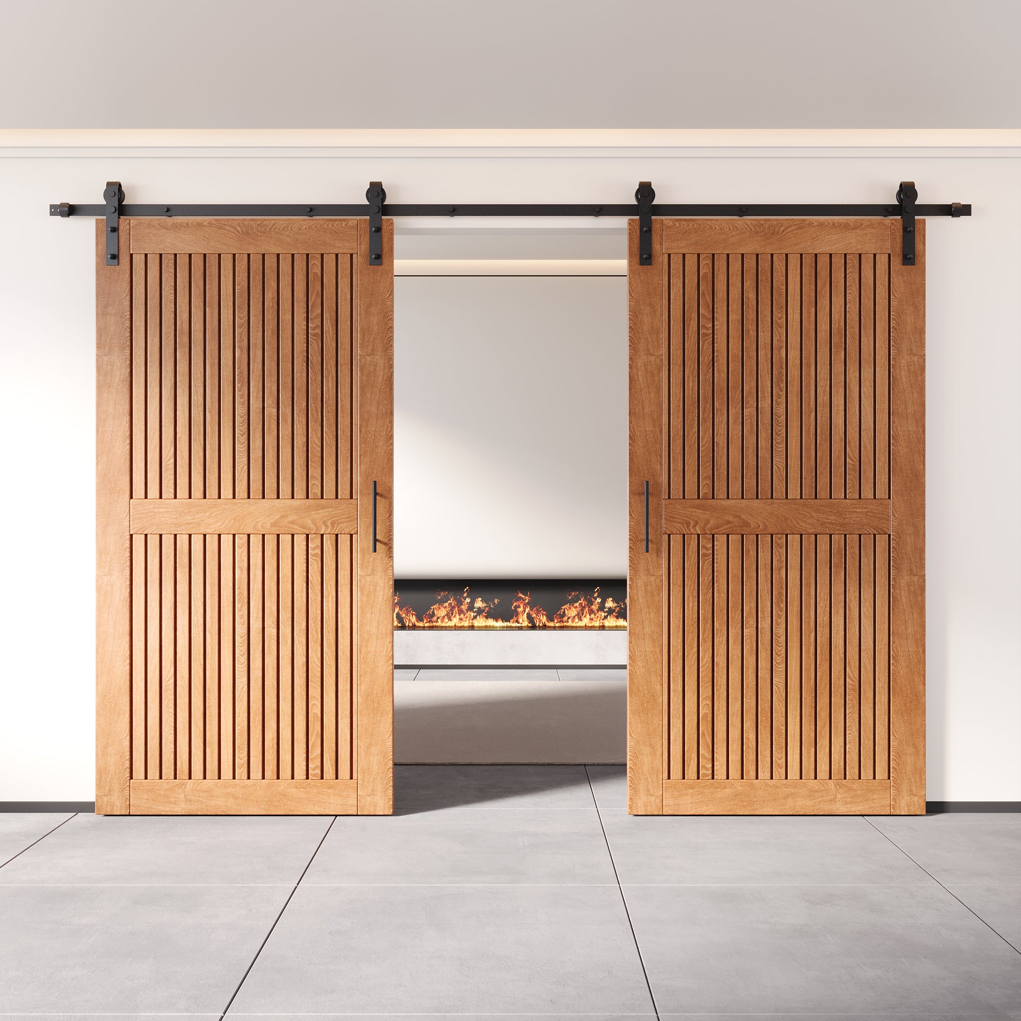 80" Height Early American Vertical Stripe Design Unassembled & Finished Double Pine Wood Barn Door with Non-Bypass Installation Hardware Kit(Interior Use Only)