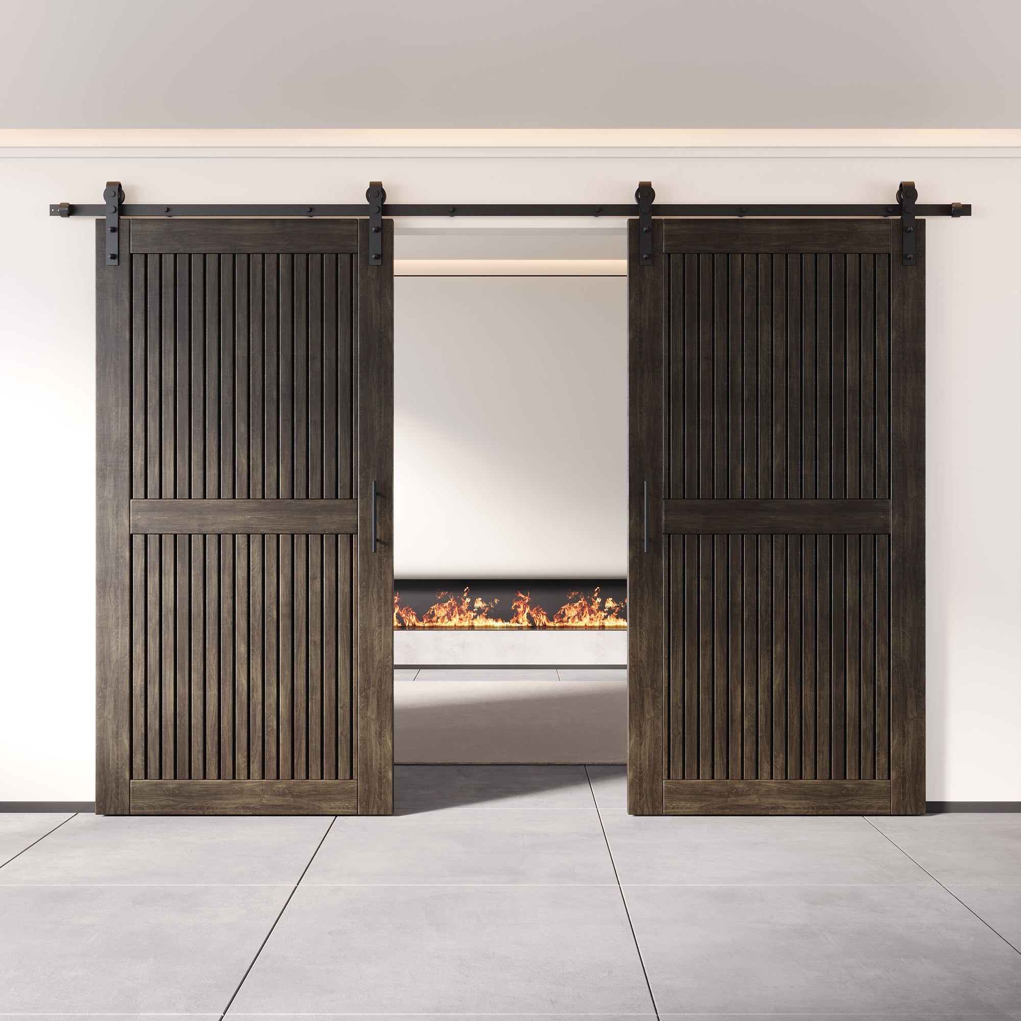 80" Height Ebony Vertical Stripe Design Unassembled & Finished Double Pine Wood Barn Door with Non-Bypass Installation Hardware Kit(Interior Use Only)