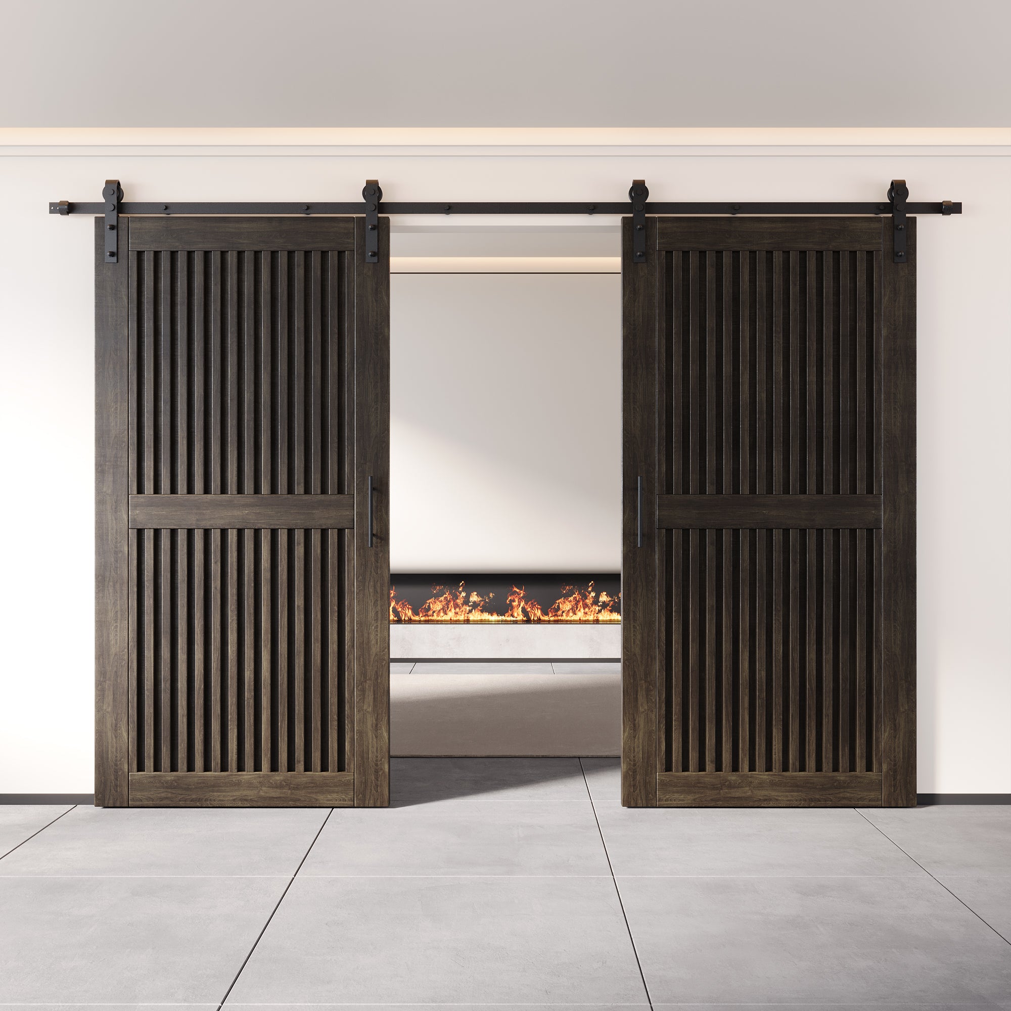 80" Height Ebony Vertical Stripe Design Unassembled & Finished Double Pine Wood Barn Door with Non-Bypass Installation Hardware Kit(Interior Use Only)