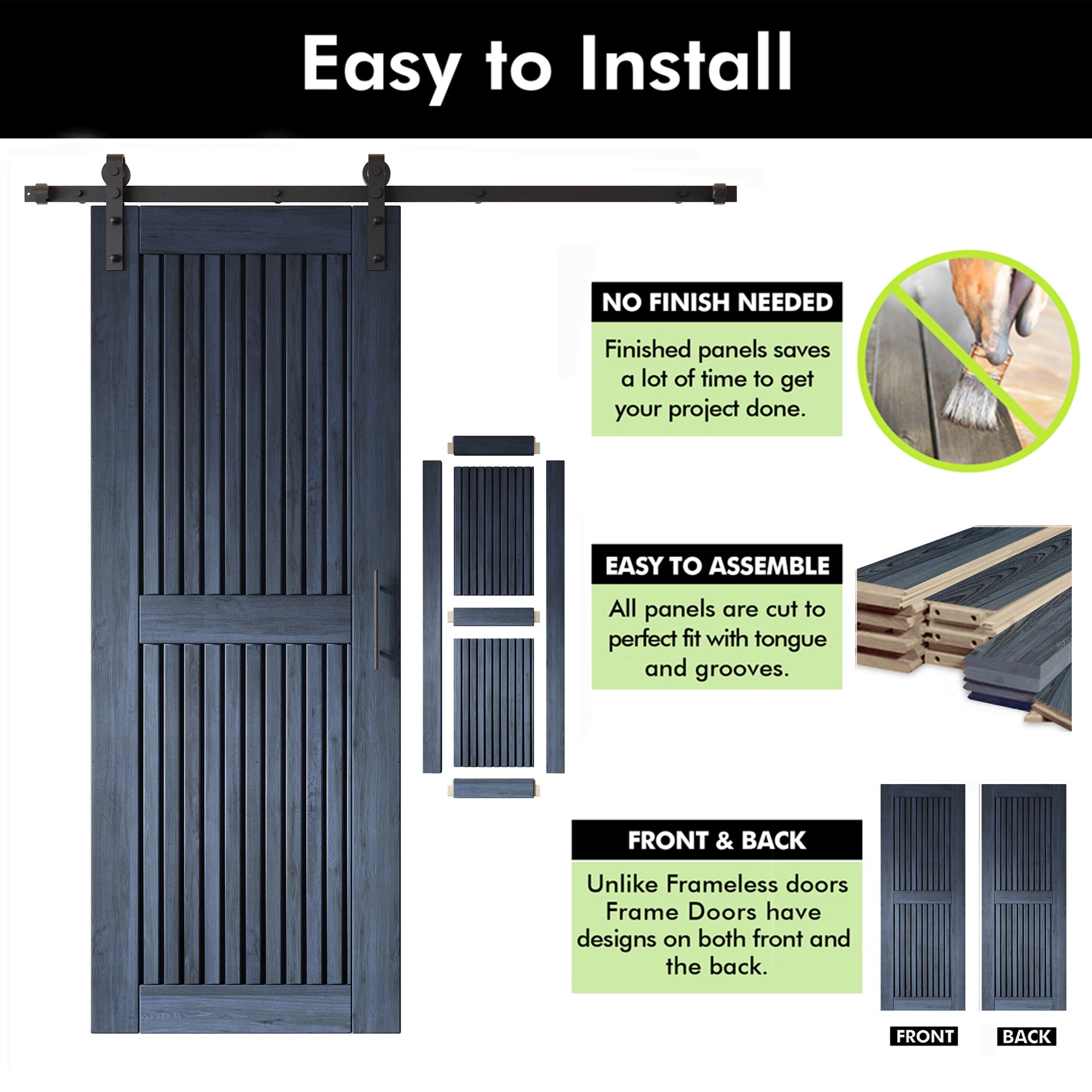 80" Height Navy Vertical Stripe Design Unassembled & Finished Double Pine Wood Barn Door with Non-Bypass Installation Hardware Kit(Interior Use Only)
