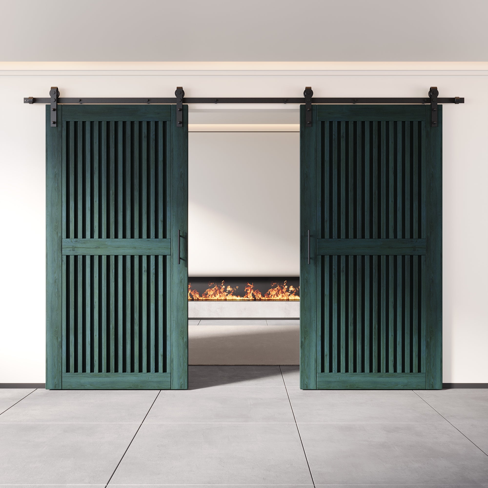 80" Height Royal Pine Vertical Stripe Design Unassembled & Finished Double Pine Wood Barn Door with Non-Bypass Installation Hardware Kit(Interior Use Only)