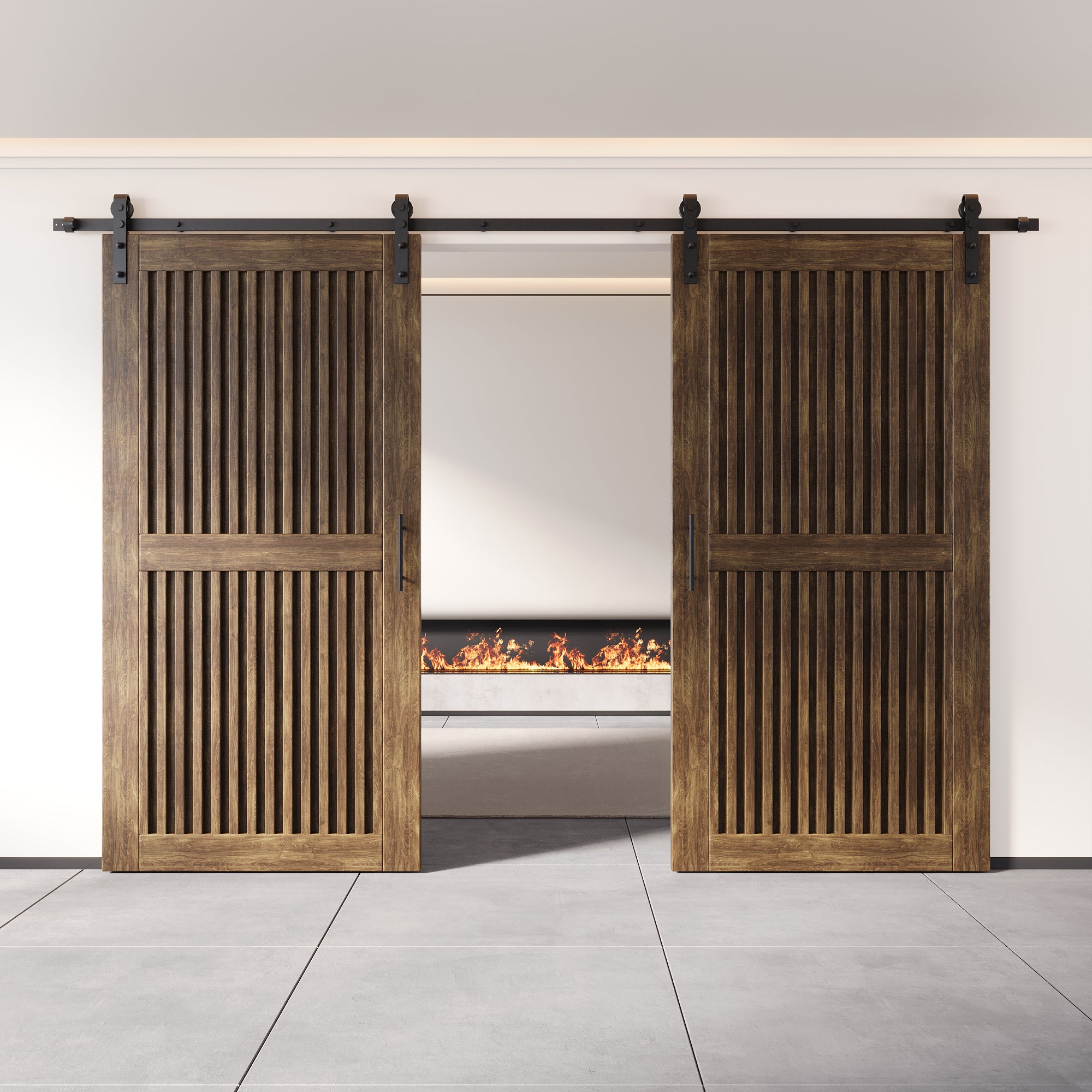 80" Height Dark Walnut Vertical Stripe Design Unassembled & Finished Double Pine Wood Barn Door with Non-Bypass Installation Hardware Kit(Interior Use Only)