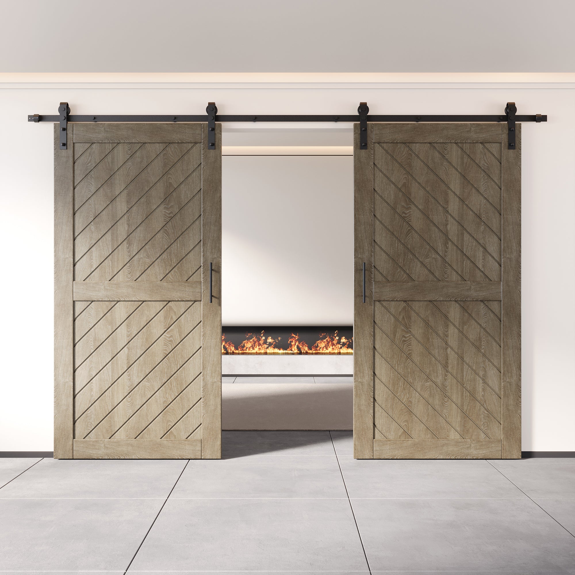 unassembled classic gray pine barn door, double and finished